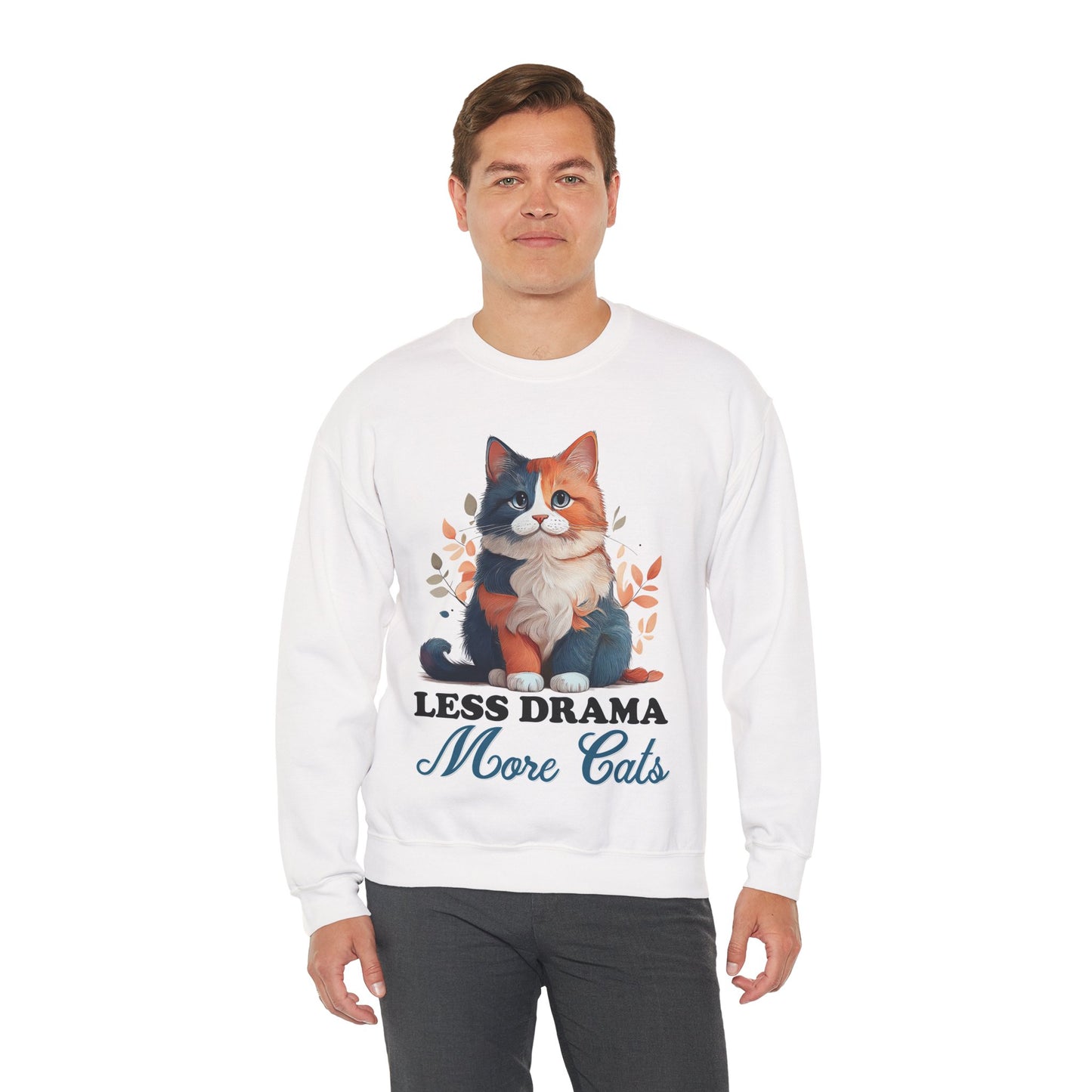 Less Drama, More Cats โ Purrfect Peace in Style ๐พโจ - Cat Lover Crewneck Sweatshirt | Less Drama More Cats | Cozy Gift for Cat Owners, Animal Lovers, Cute Cat Sweatshirt