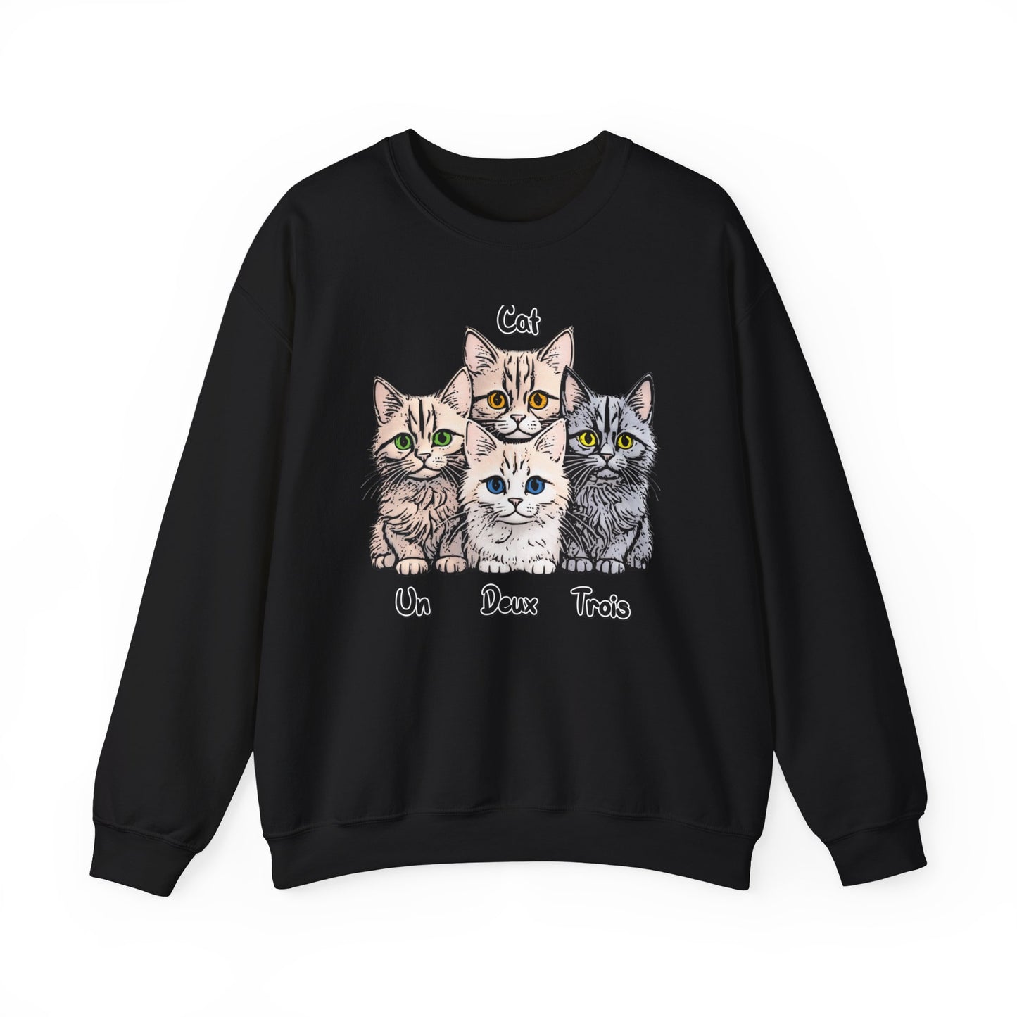 Un, Deux, Trois, Cat: Purrfect Counting Cuteness - Cat Lover Crewneck Sweatshirt, Cozy Pet Sweatshirt, Gift for Cat Owners, Cute Animal Apparel, Cat-Themed Fashion