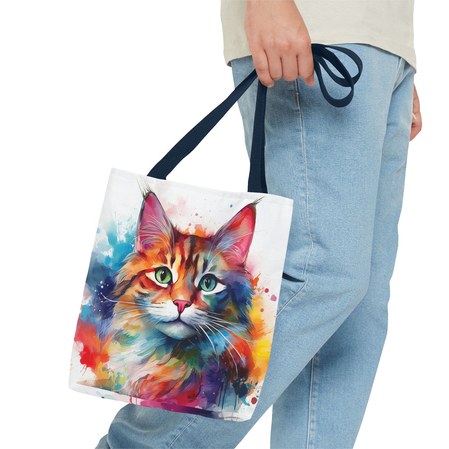 Colorful Tri-Color Cat Tote Bag: Pawsitive Vibes