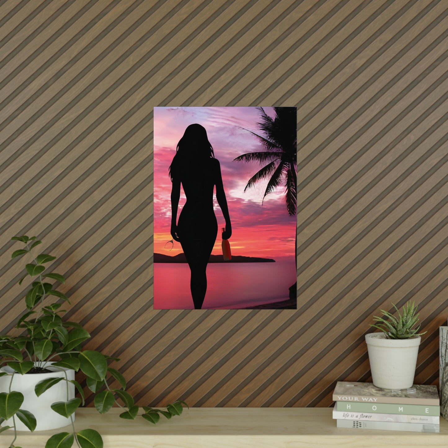 Serene Sunset Wall Art, Beach Poster, Silhouette Print, Tropical Home Decor, Relaxing Vibes, Ideal for Living Room or Bedroom