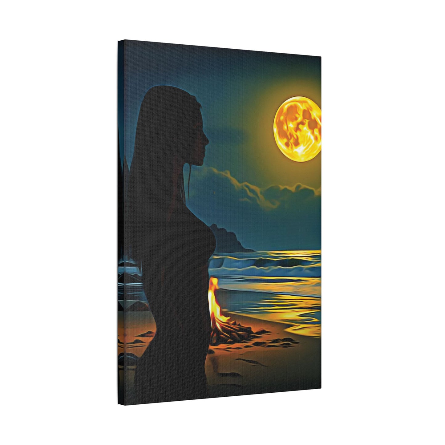 Moonfire Calm โ Where Ocean Light Meets Inner Glow ๐๐ฅ - Moonlit Beach Canvas Art, Nautical Decor for Home, Coastal Aesthetic, Perfect for Living Room, Gift for Ocean Lovers