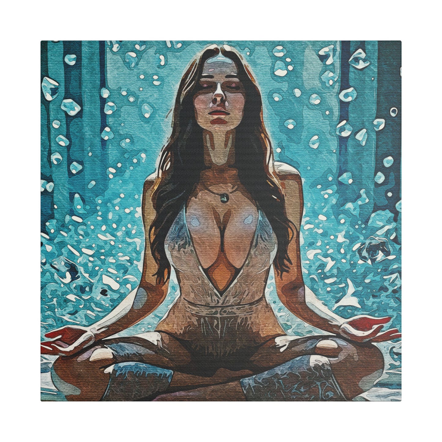 Crystal Mind – Meditative Stillness in Surreal Blue - Meditation Wall Art Canvas, Tranquil Home Decor, Mindfulness Gift, Zen Artwork, Spiritual Art for Yoga Lovers