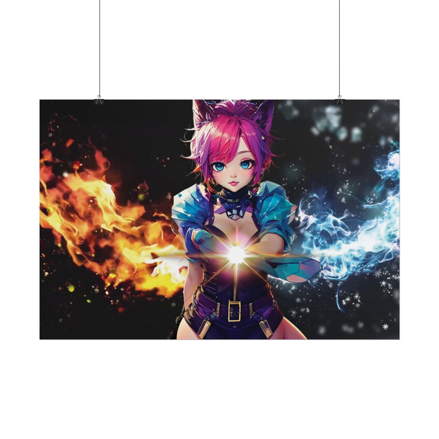 Canvas Print Elemental Balance: Flame & Frost Anime Fantasy Poster