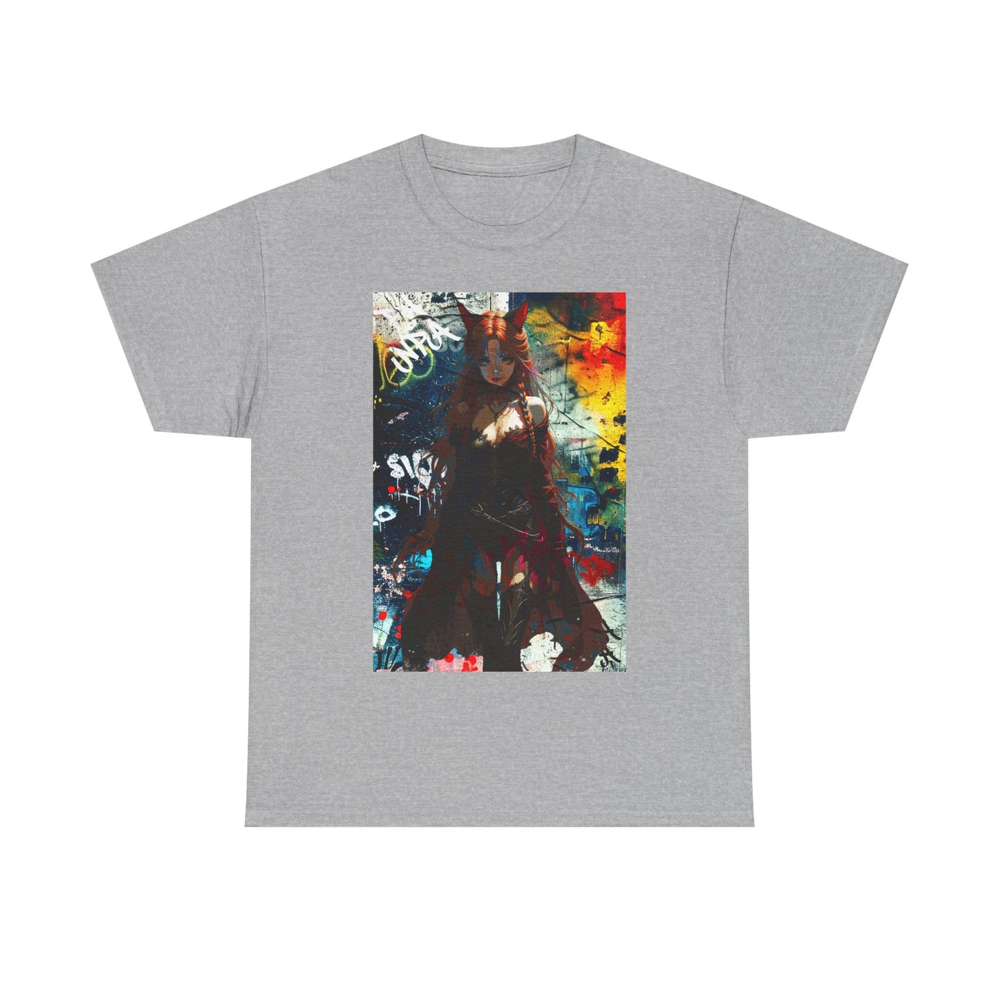Warrior Anime Catgirl – Urban Fantasy Power on Canvas & Poster - Vibrant Graphic Tee for Art Lovers, Unisex Heavy Cotton Tee, Streetwear Style, Gift for Artists, Unique Statement Shirt