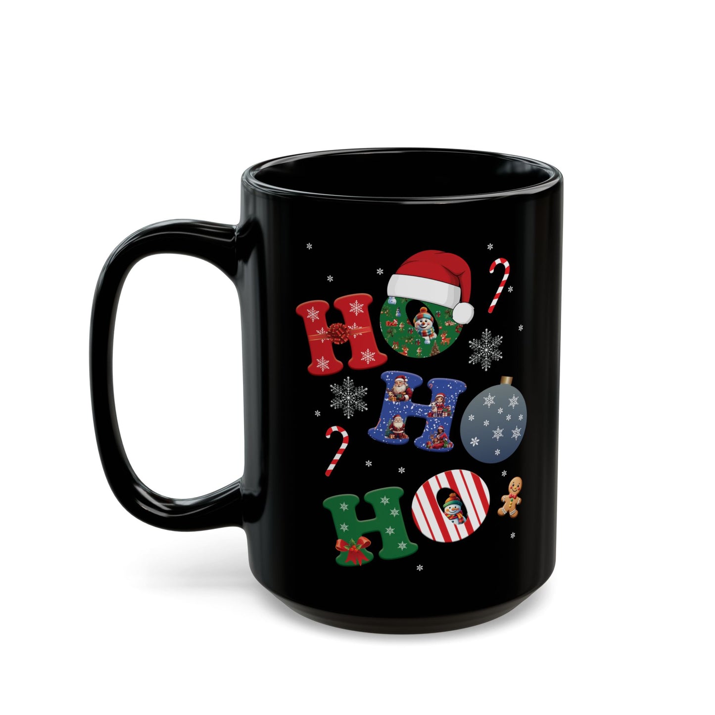 Festive Holiday Black Mug (11oz & 15oz) - 'Ho Ho Ho' Christmas Design
