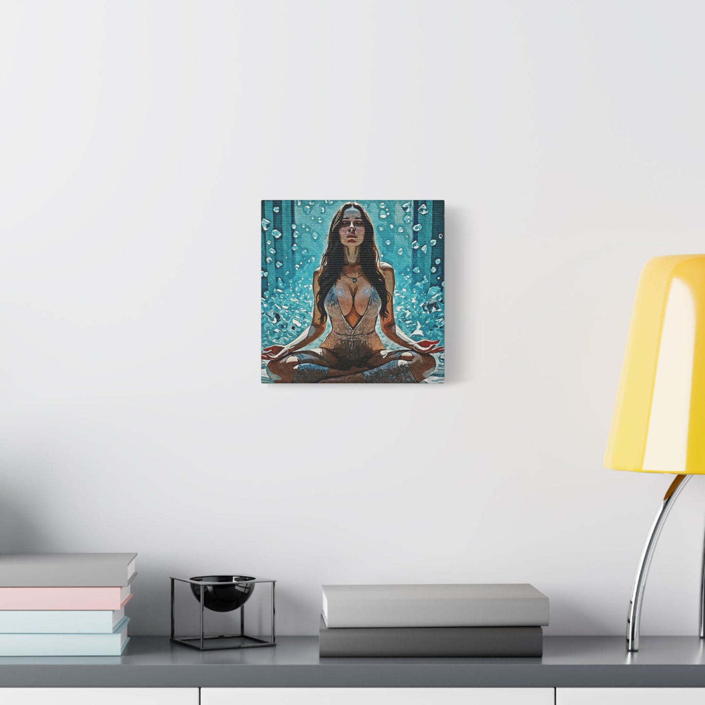 Crystal Mind – Meditative Stillness in Surreal Blue - Meditation Wall Art Canvas, Tranquil Home Decor, Mindfulness Gift, Zen Artwork, Spiritual Art for Yoga Lovers