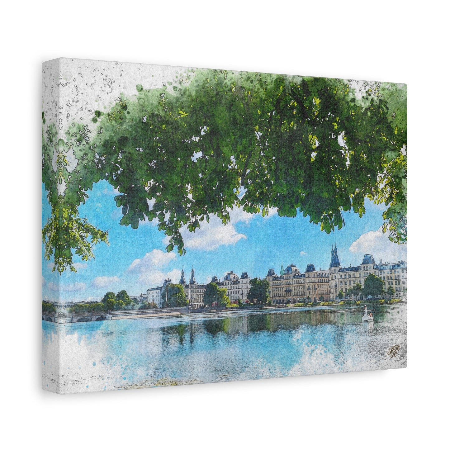 'The Lakes' Copenhagen - Canvas Print Watercolor Art -