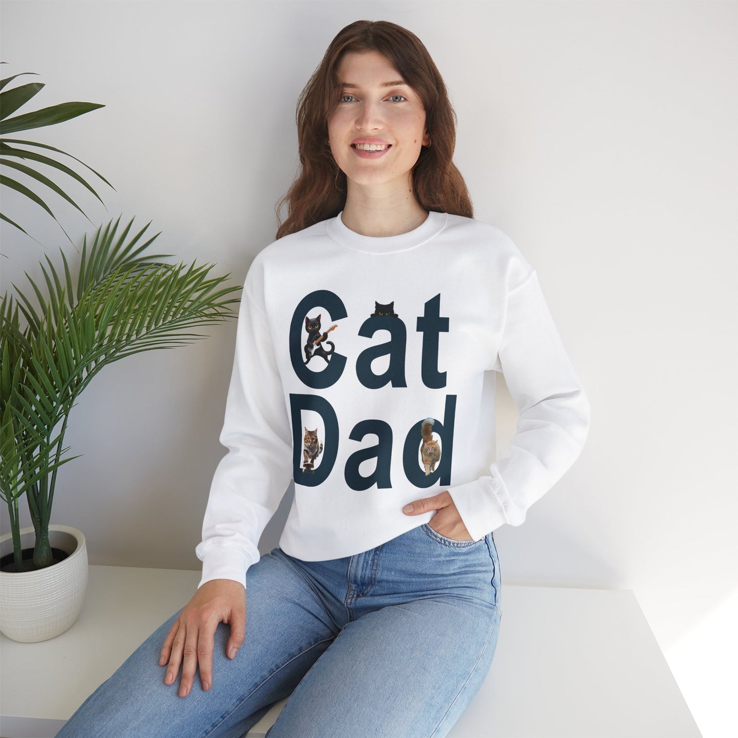 Cat Lovers Sweatshirt - Cat Dad Life: Purrfection in Progress ๐พ- Unisex Heavy Blend Crewneck