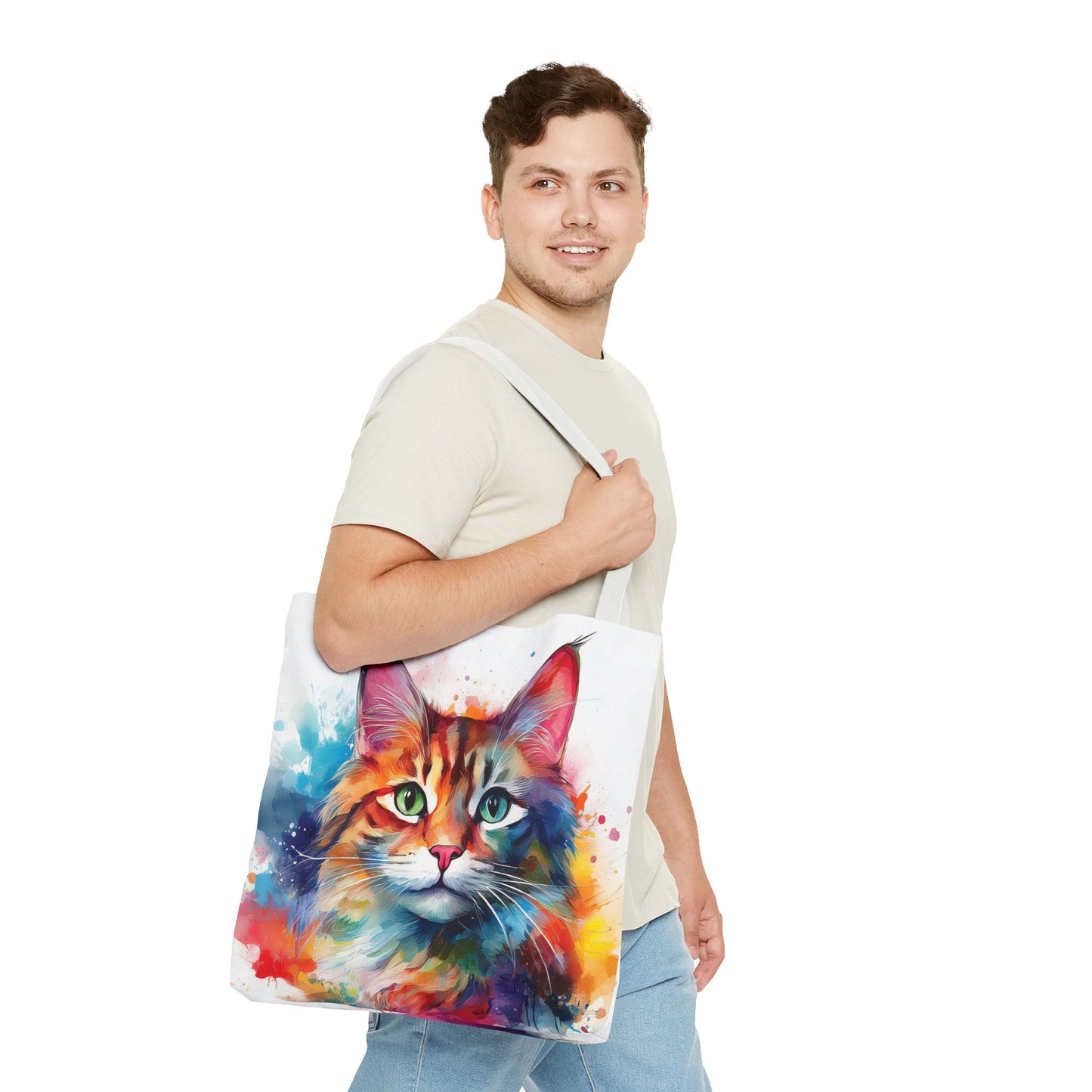 Colorful Tri-Color Cat Tote Bag: Pawsitive Vibes