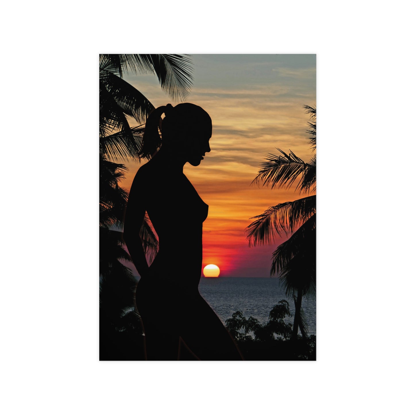 Silhouette Sunset Poster Art, Tropical Wall Decor, Home Aesthetic Prints, Gift for Nature Lovers, Bedroom Wall Art