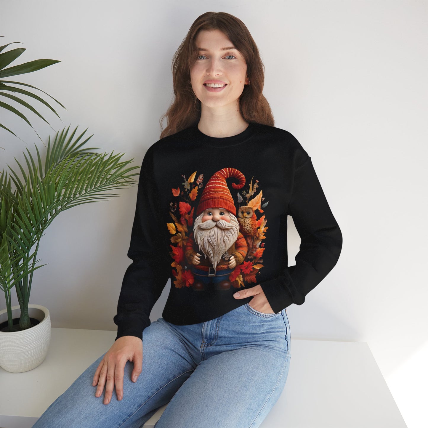 Gnome & Owl Autumn Harmony β Cozy Magic for the Season ππ§‘ - Sweatshirt | Fall Sweater, Autumn Apparel, Unisex Crewneck, Perfect Gift, Holiday Wear, Seasonal Style, Comfortable Fashion