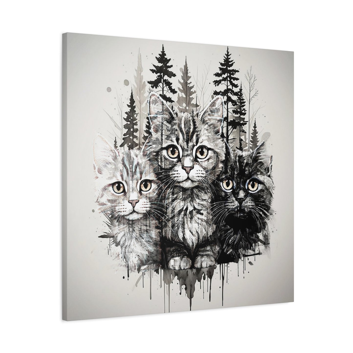 Cat Portrait Canvas Art - Whimsical Feline Wall Decor for Cat Lovers
