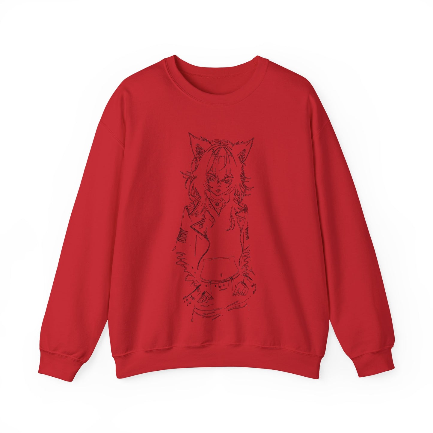 Anime, Catgirl, Punk, Mangs - Stylish Graphic Crewneck Sweatshirt with Cat Design, Cozy Unisex Sweatshirt, Casual Wear, Gift for Cat Lovers, Fall Fashion