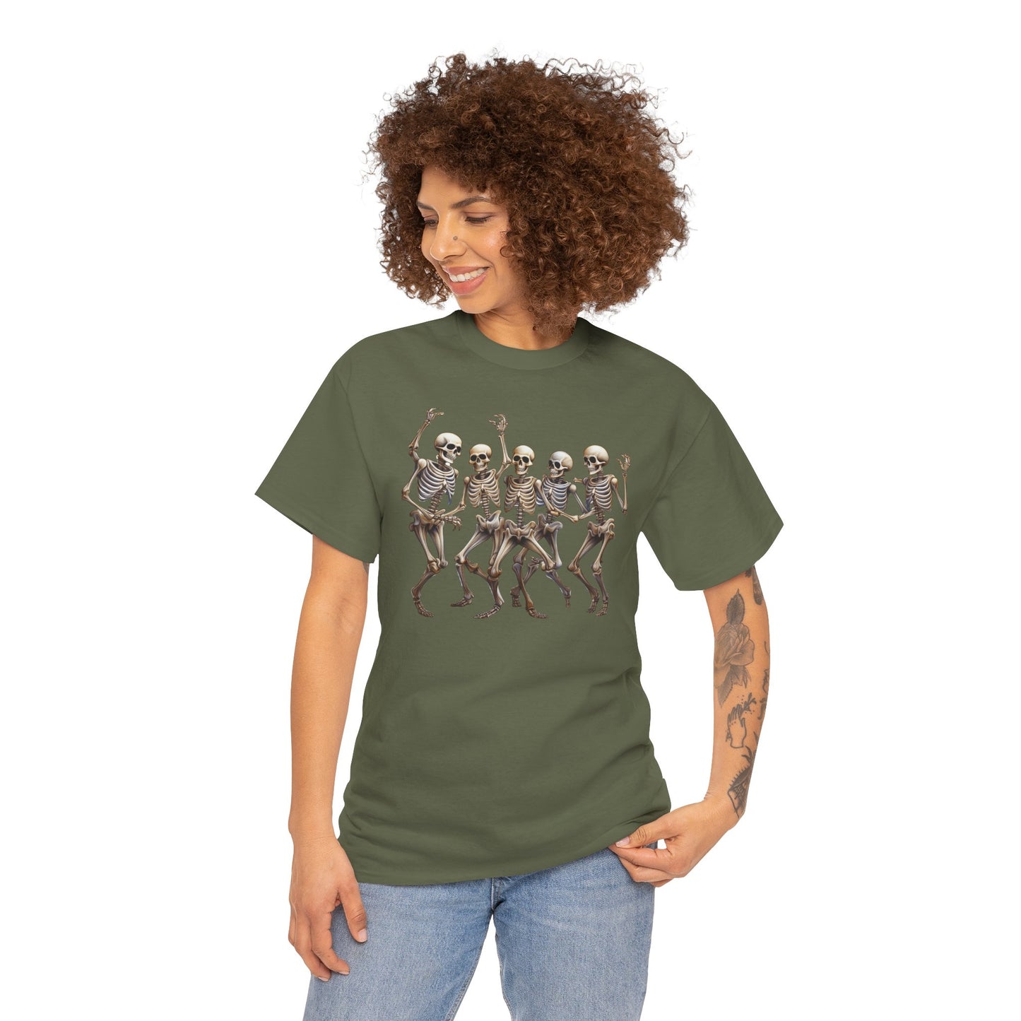 "Celebrate Life with Dancing Skeletons – Bold Apparel & Mugs that Spark Joy" - Unisex Heavy Cotton Tee with Dancing Skeletons, Halloween Shirt, Casual Tee, Party Apparel, Fun Graphic T-Shirt