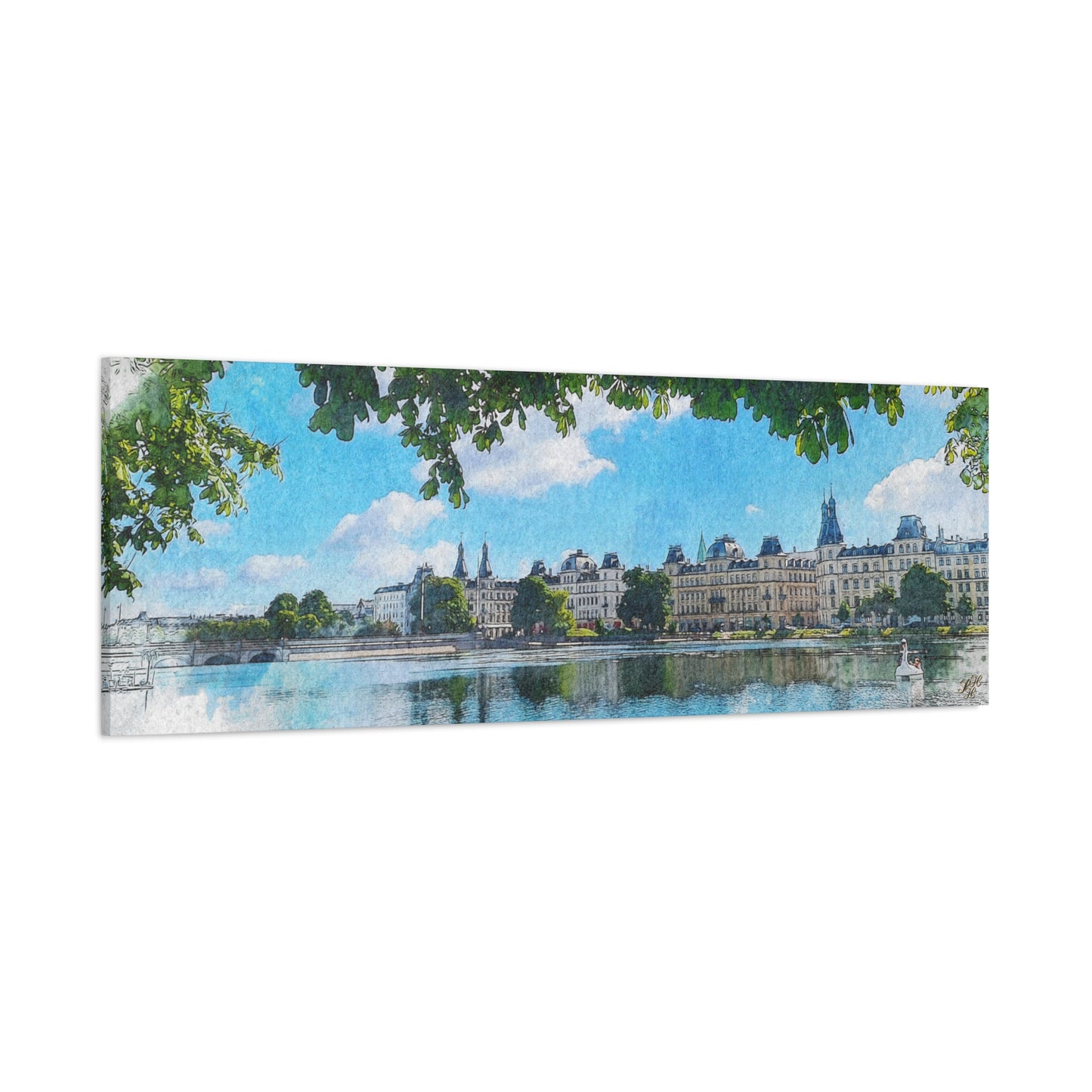 'The Lakes' Copenhagen - Canvas Print Watercolor Art -