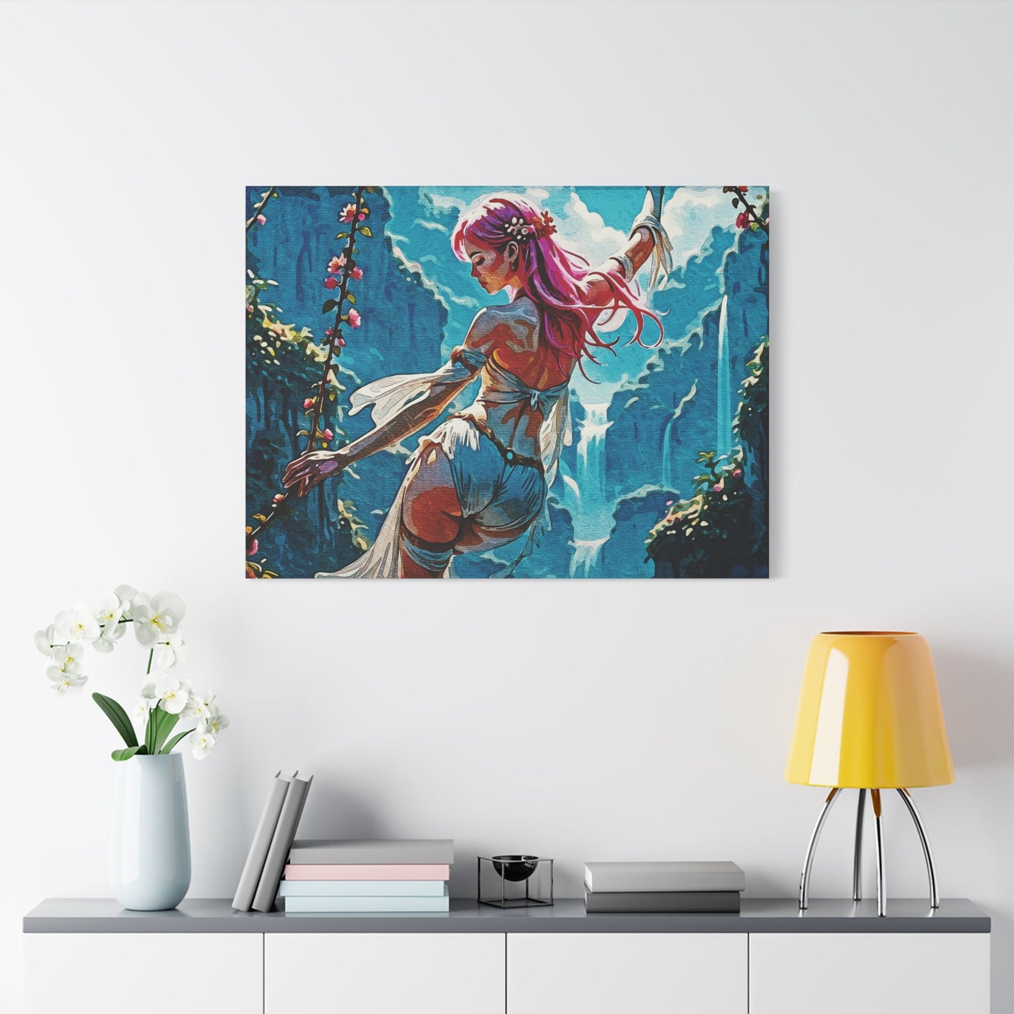 Blossom Beyond β Where Fantasy Blooms and Courage Flows πΈπ - Satin Canvas Wall Art, Enchanting Fantasy Art Print, Colorful Home Decor, Bohemian Wall Hanging, Ethereal Gift Idea