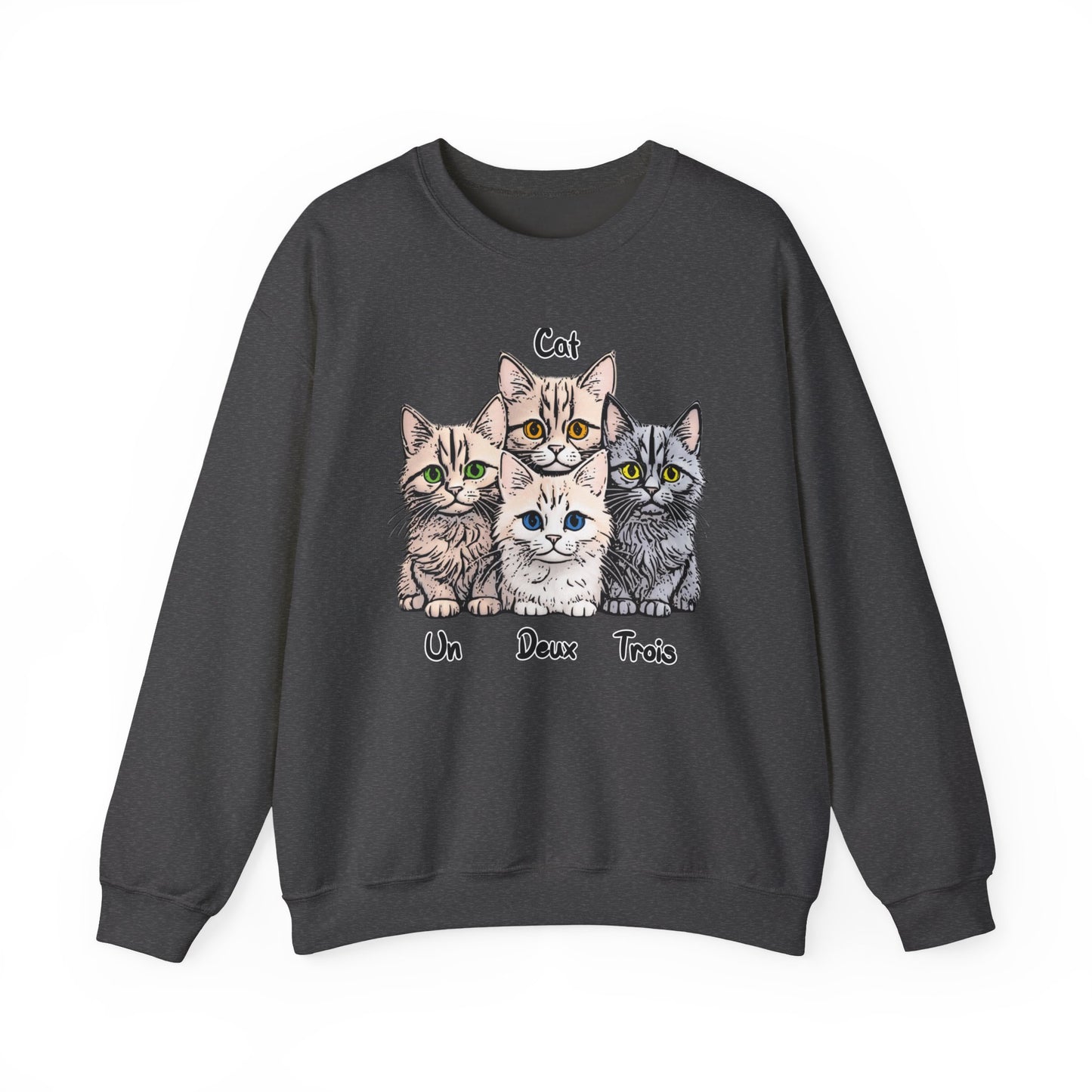 Un, Deux, Trois, Cat: Purrfect Counting Cuteness - Cat Lover Crewneck Sweatshirt, Cozy Pet Sweatshirt, Gift for Cat Owners, Cute Animal Apparel, Cat-Themed Fashion
