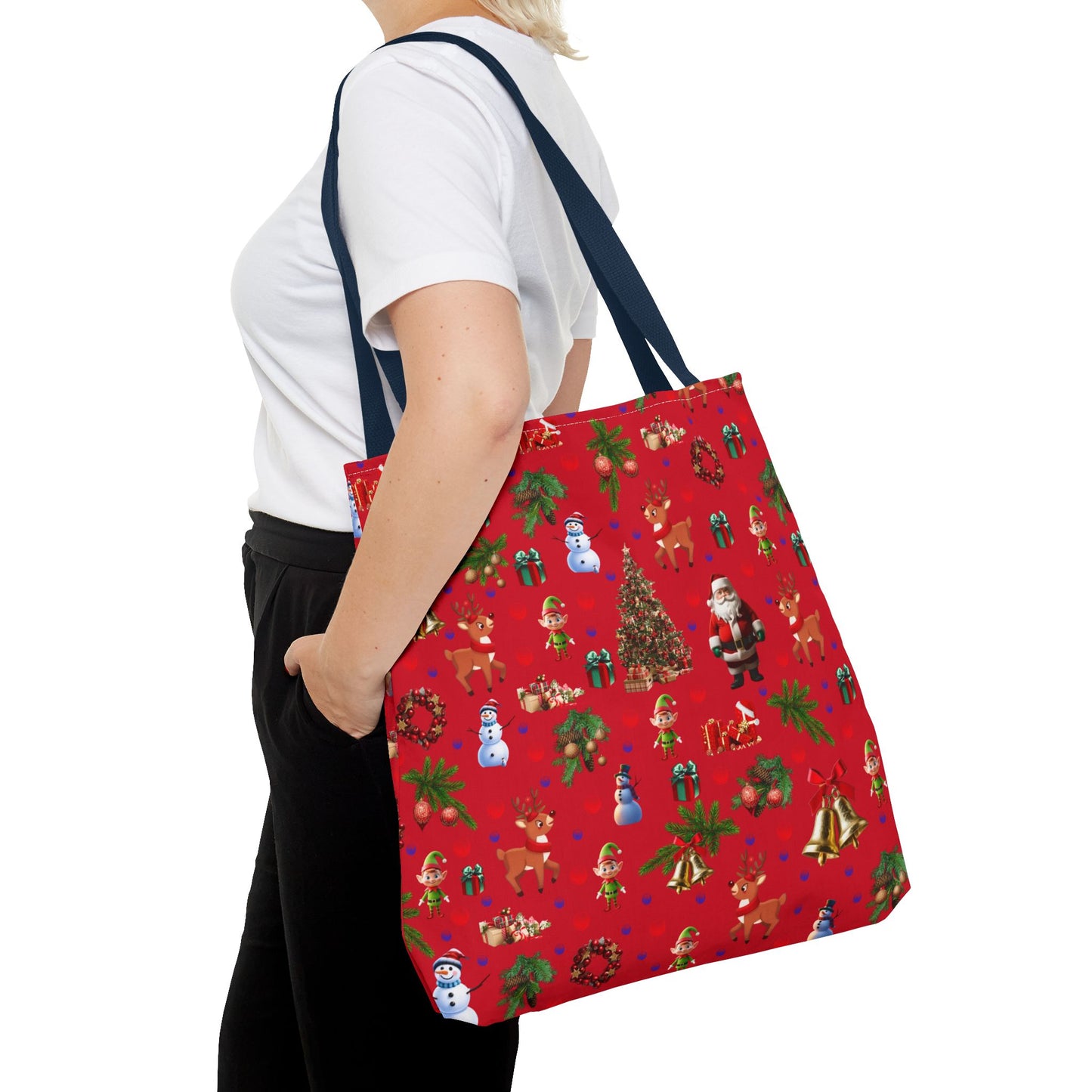 Festive Holiday Tote Bag - Santa, Snowman & Christmas Design