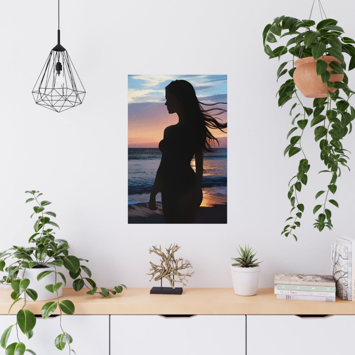 Whispers of the Horizon – Serene Silhouette at Sunset Capturing Peace, Beauty, and Timeless Grace - Silhouette Beach Matte Poster, Wall Art, Home Decor, Aesthetic Print, Artistic Decoration