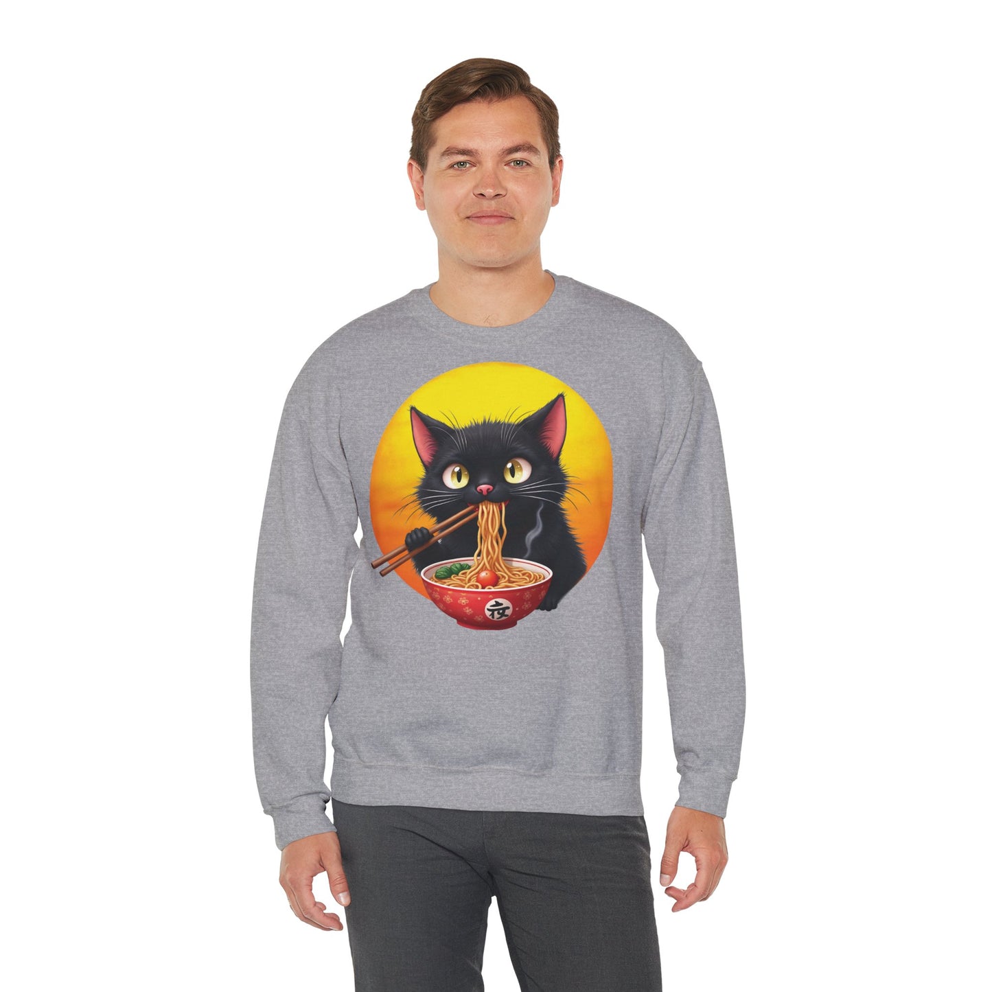 Ramen Cat Magic – Whiskers, Noodles & Sunshine Vibes - Cat Lover's Ramen Sweatshirt, Cozy Cat Crewneck, Cat-Themed Gift, Funny Sweatshirt, Unisex Pullover, Pet Lovers Apparel
