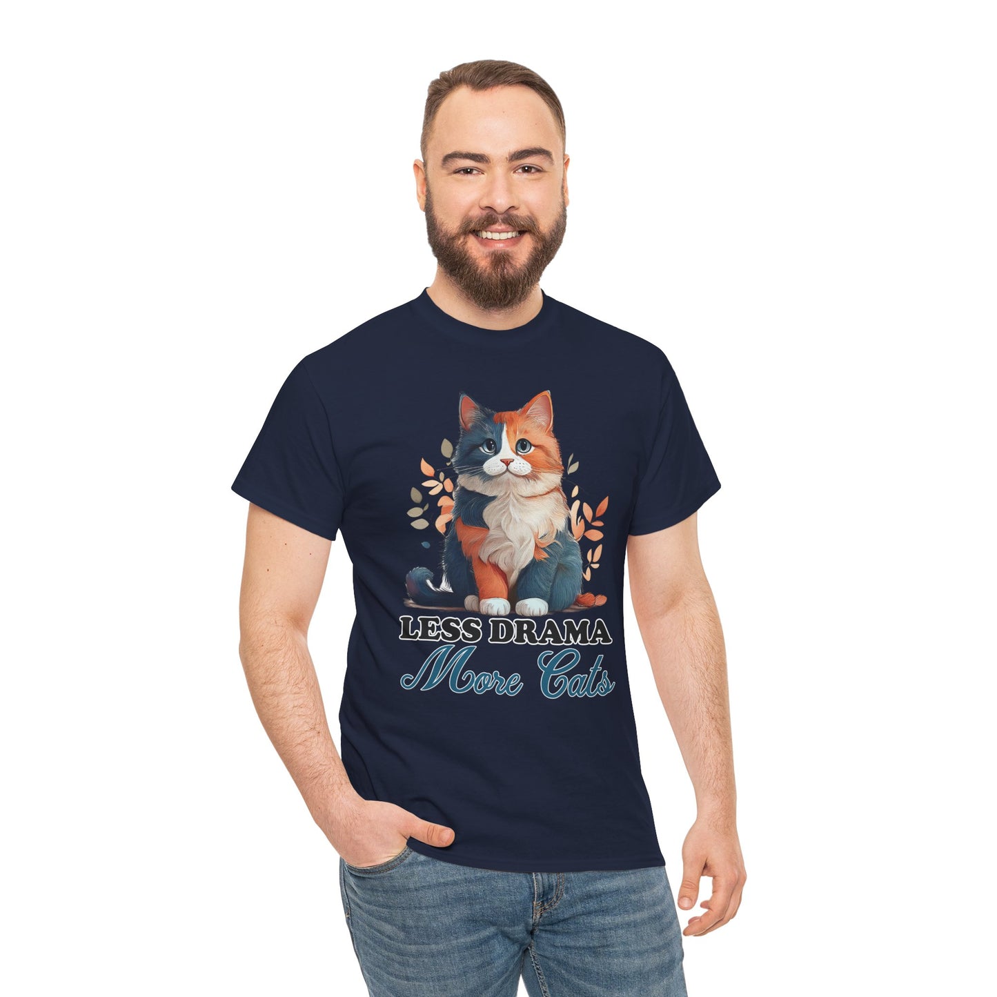 Less Drama, More Cats โ Purrfect Peace in Style ๐พโจ - Unisex Cat Lover Tee - Less Drama More Cats, Cute Animal Shirt, Gifts for Cat Owners, Animal Lover Apparel, Funny Pet Tee