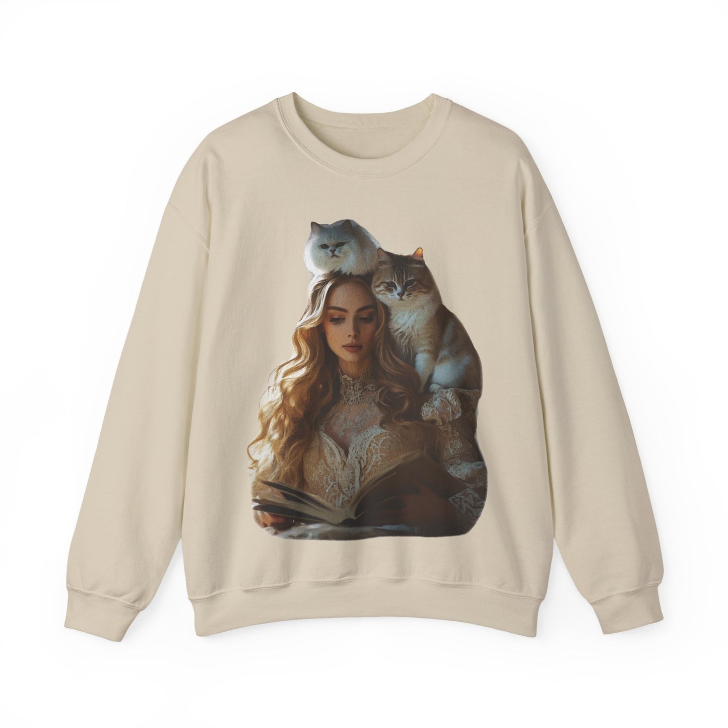 “Chapters & Companions: Peaceful Moments with Books, Cats, and Cozy Souls” - Cozy Cat Lover Sweatshirt, Cat Sweatshirt, Unisex Sweatshirt, Gift for Cat Lovers, Cute Crewneck, Animal Lover Apparel
