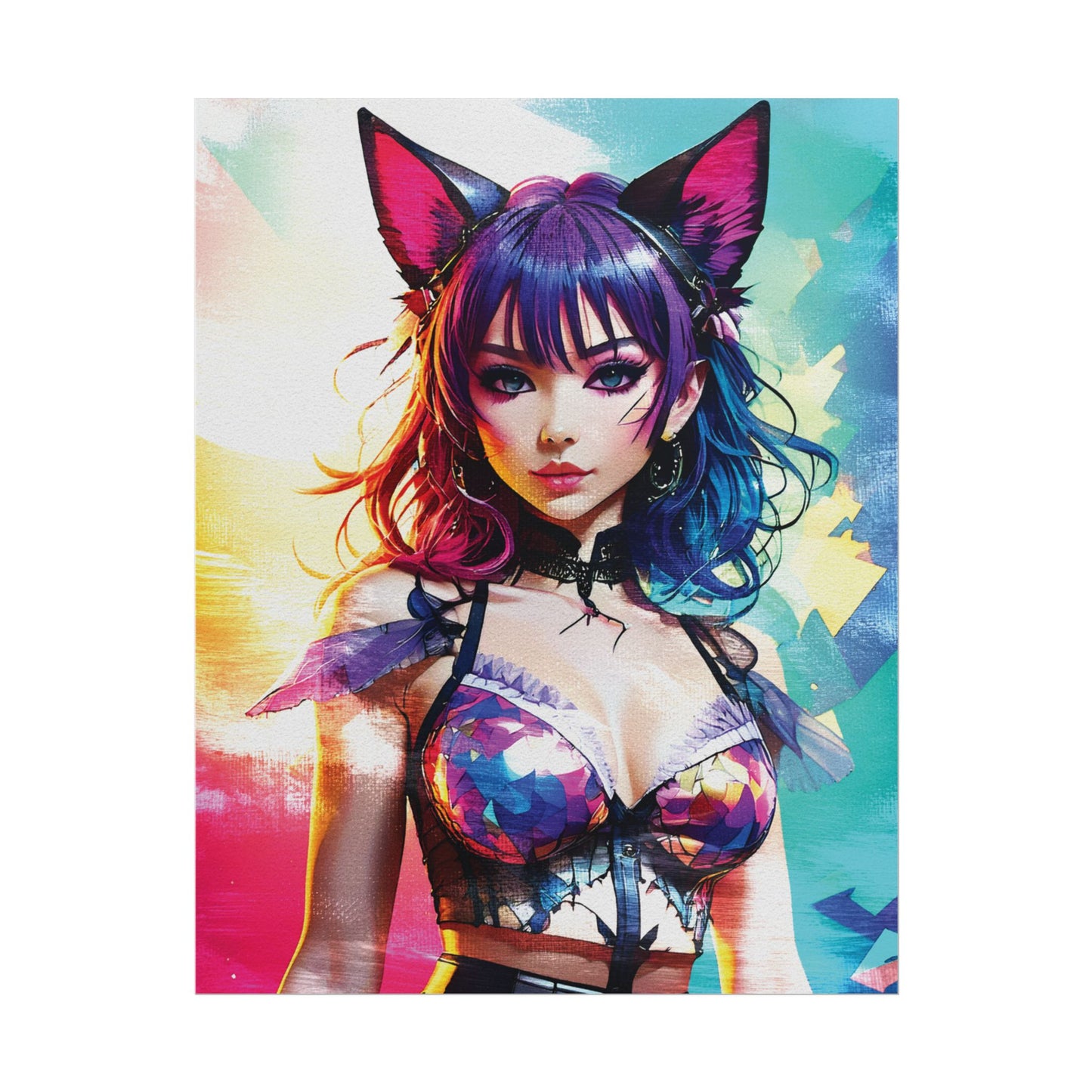 Vibrant Anime Cat Girl Rolled Poster - Colorful Wall Art for Anime Lovers