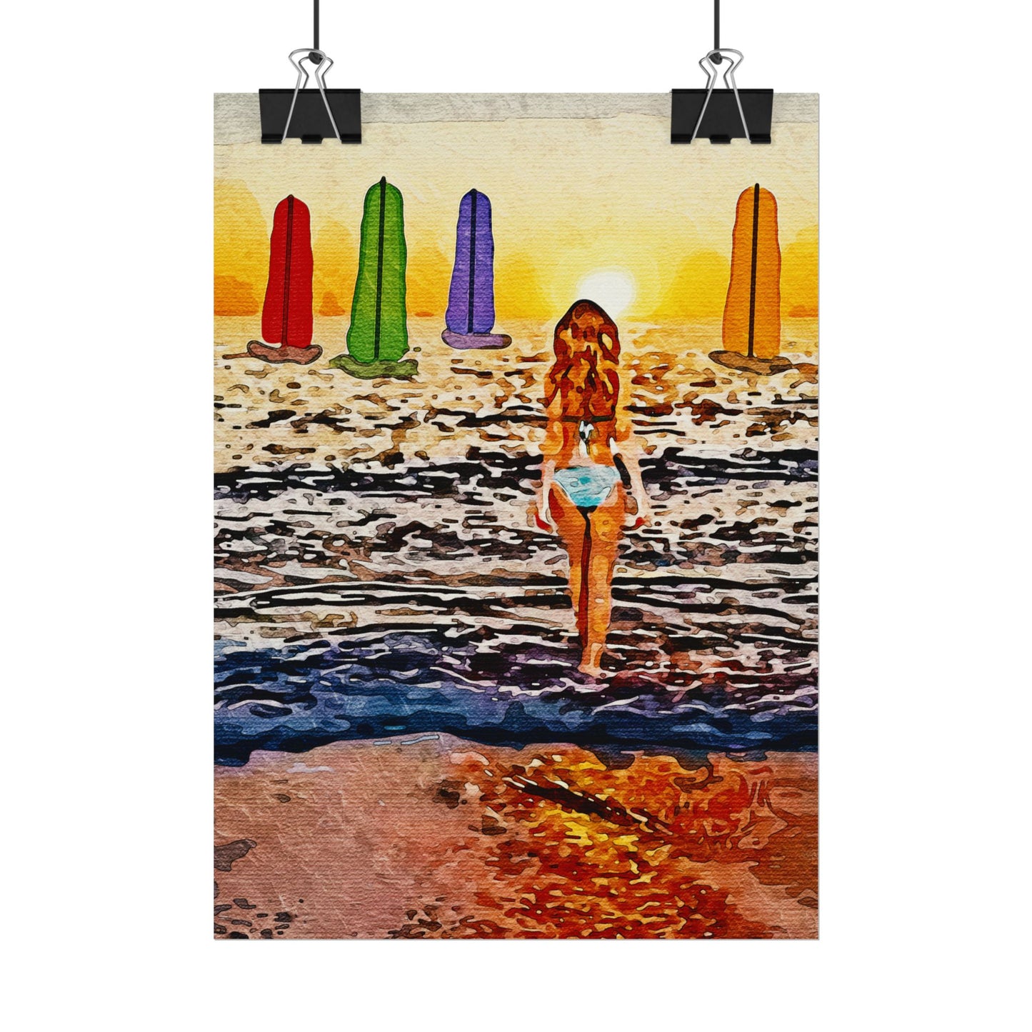 "Chasing Horizons: A Sunset Journey of Hope and Serenity Beyond the Waves" - Beach-Themed Rolled Posters, Decorative Wall Art, Summer Decor, Coastal Vibe, Surfing Gift, Ocean Sunset Print