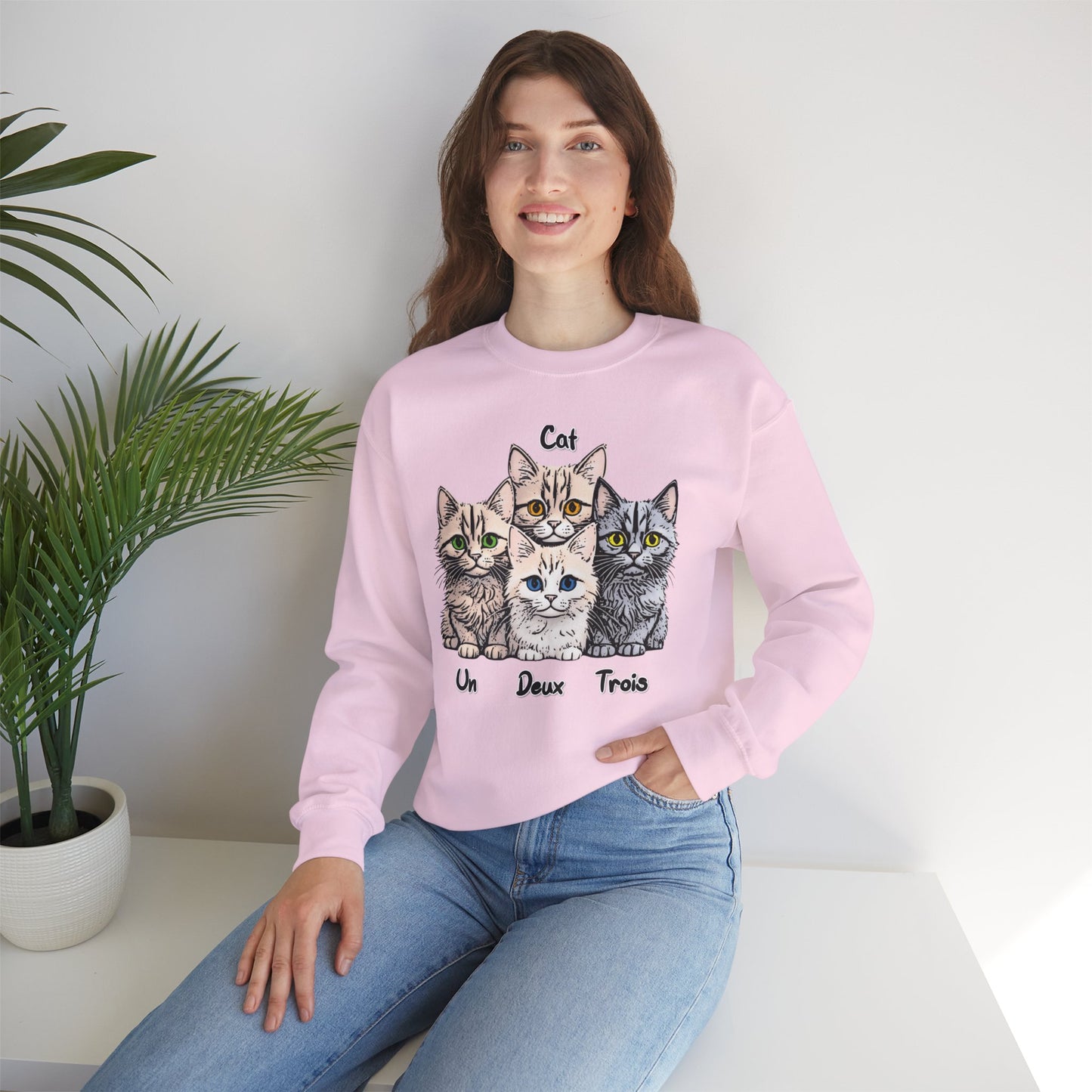 Un, Deux, Trois, Cat: Purrfect Counting Cuteness - Cat Lover Crewneck Sweatshirt, Cozy Pet Sweatshirt, Gift for Cat Owners, Cute Animal Apparel, Cat-Themed Fashion