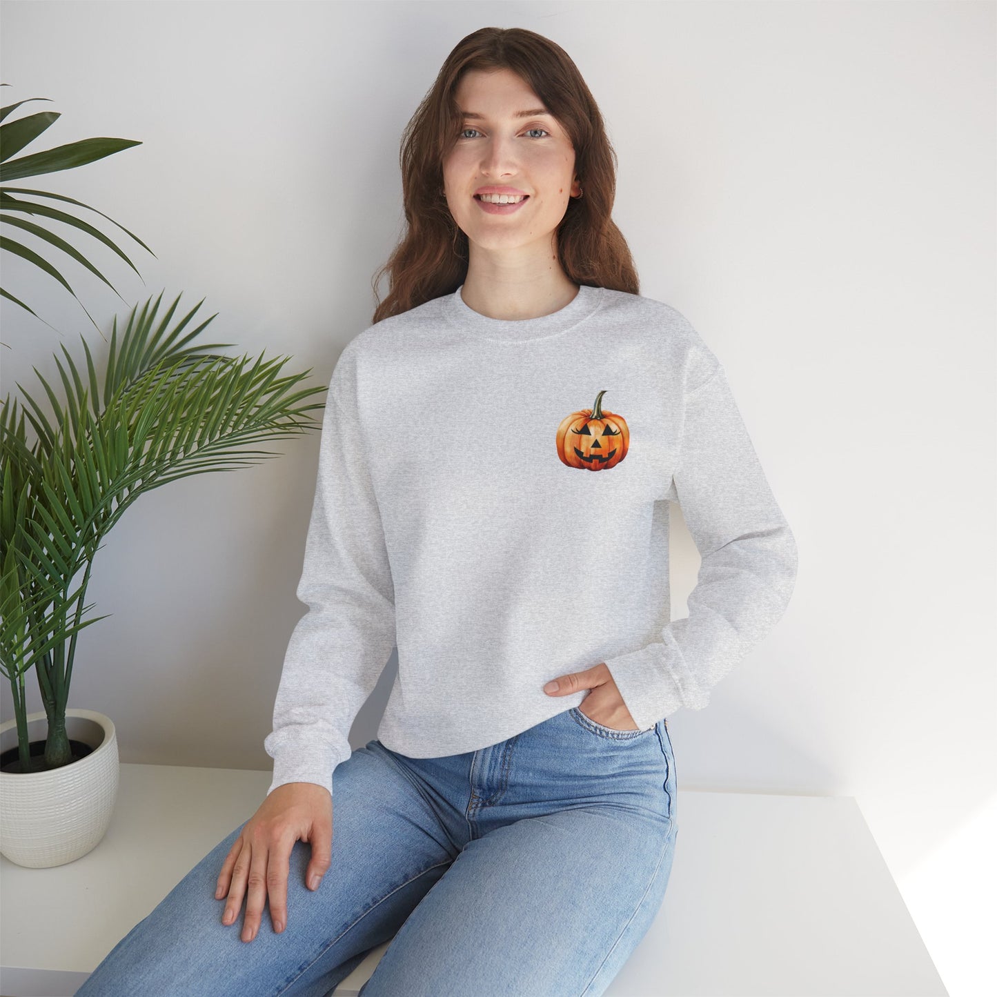 ๐ Embrace Autumn Magic - Pumpkin Bliss Collection for Cozy Season Vibes โจ2 - Halloween Pumpkin Crewneck Sweatshirt | Cozy Fall Fashion, Unisex Sweater, Casual Wear, Gift for Halloween Lovers, Autumn Style