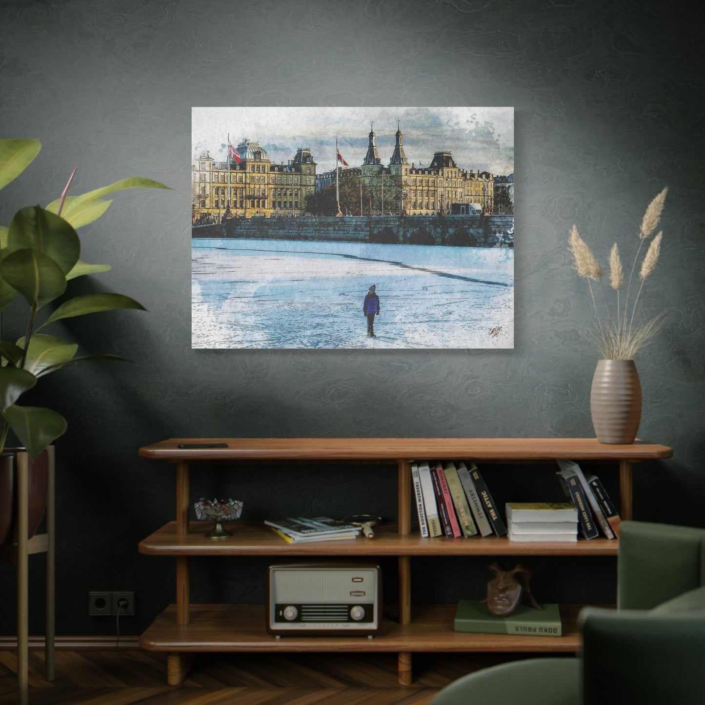 'Winter on 'The Lakes' Copenhagen - Canvas Print Watercolor Art