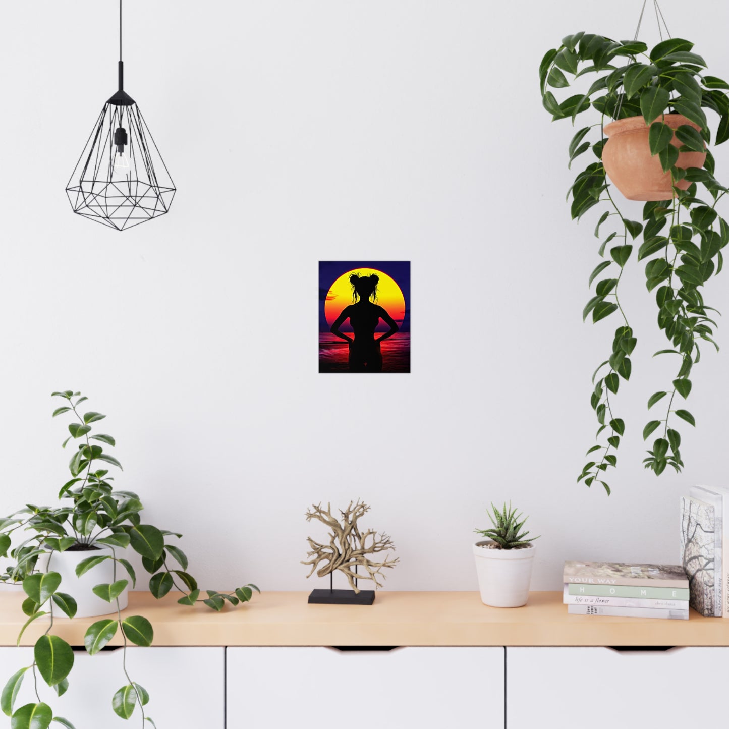 Solar Silhouette: Embrace Inner Strength in the Golden Sunset Glow - Sunset Silhouette Matte Poster, Art Print for Home Decor, Aesthetic Wall Art, Beach Vibe Decor, Gift for Art Lovers