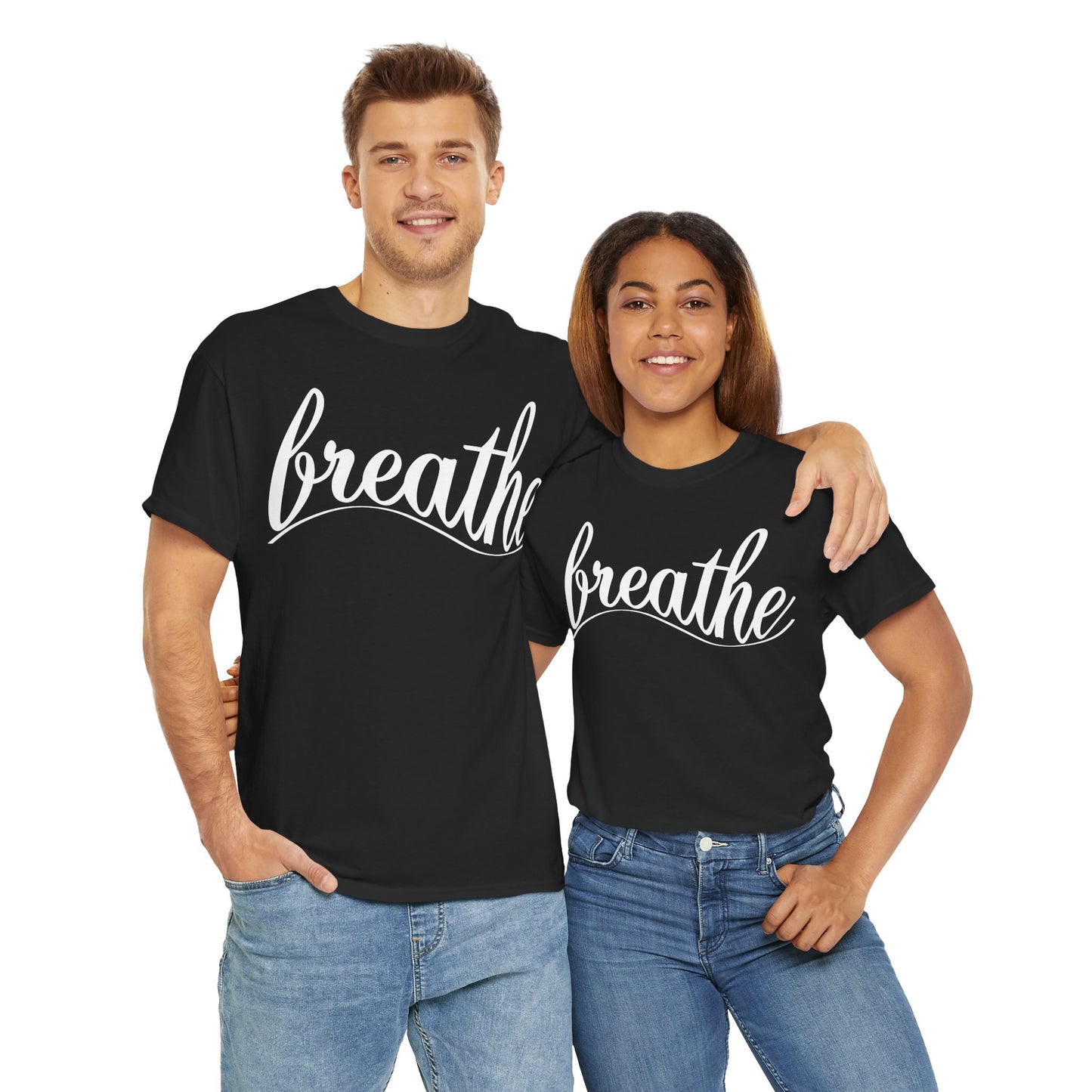 Unisex Heavy Cotton Tee - 'Breathe' Motivational Relaxation Shirt