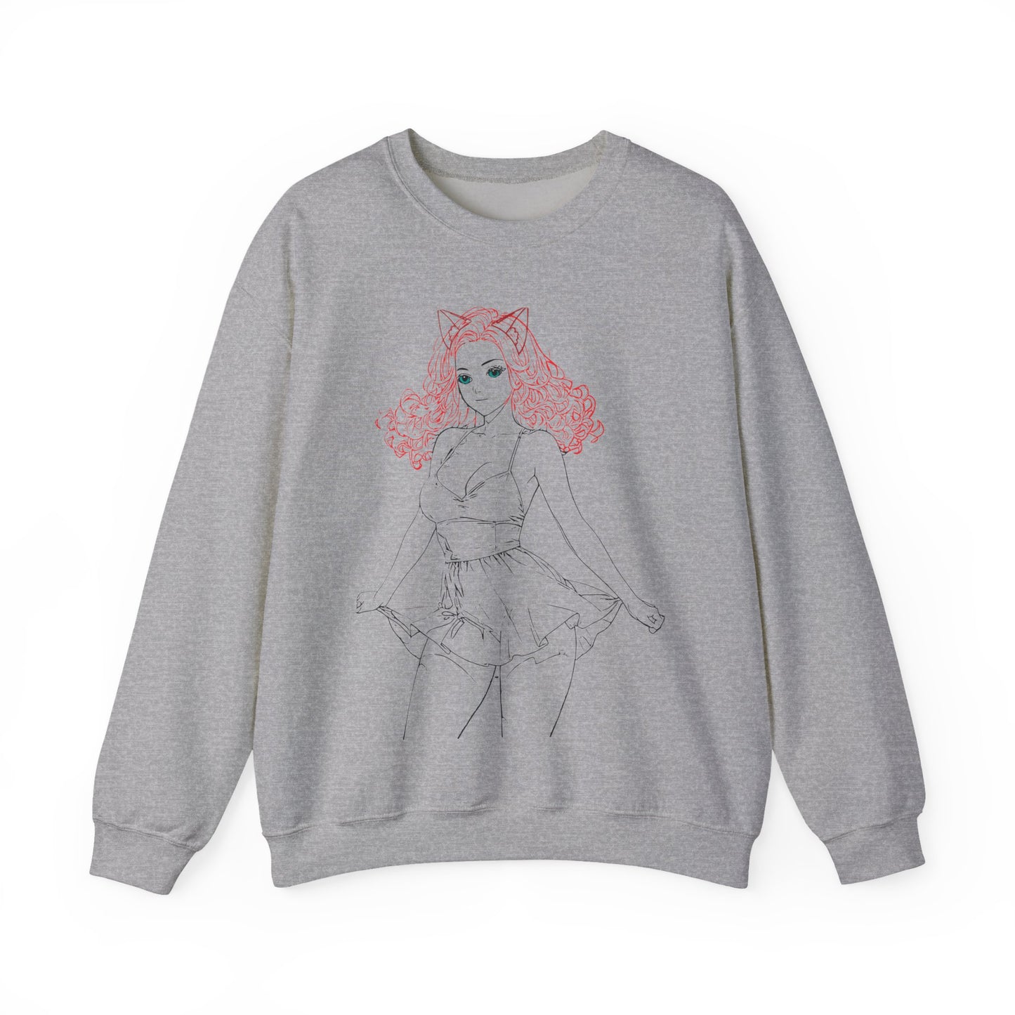 Chic Catgirl Crewneck Sweatshirt for Cozy Style, Women’s Fashion, Casual Wear, Gift for Cat Lovers, Cute Cartoon Apparel