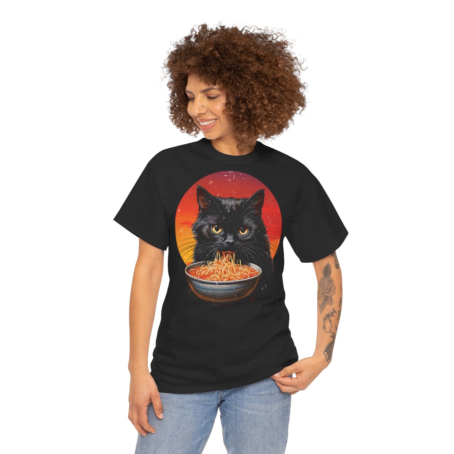 Ramen Cat - Cute Cat with Bowl of Noodles Unisex Heavy Cotton Tee