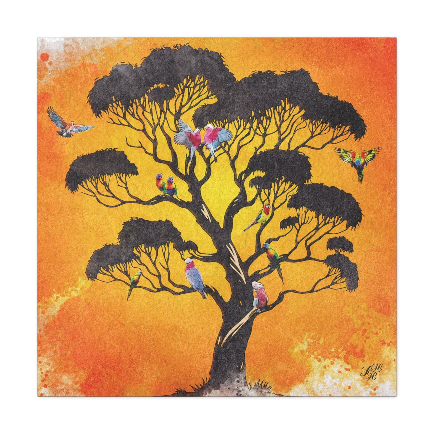 'Australian Bush Vibe' - Vibrant Bird Tree Canvas Wall Art