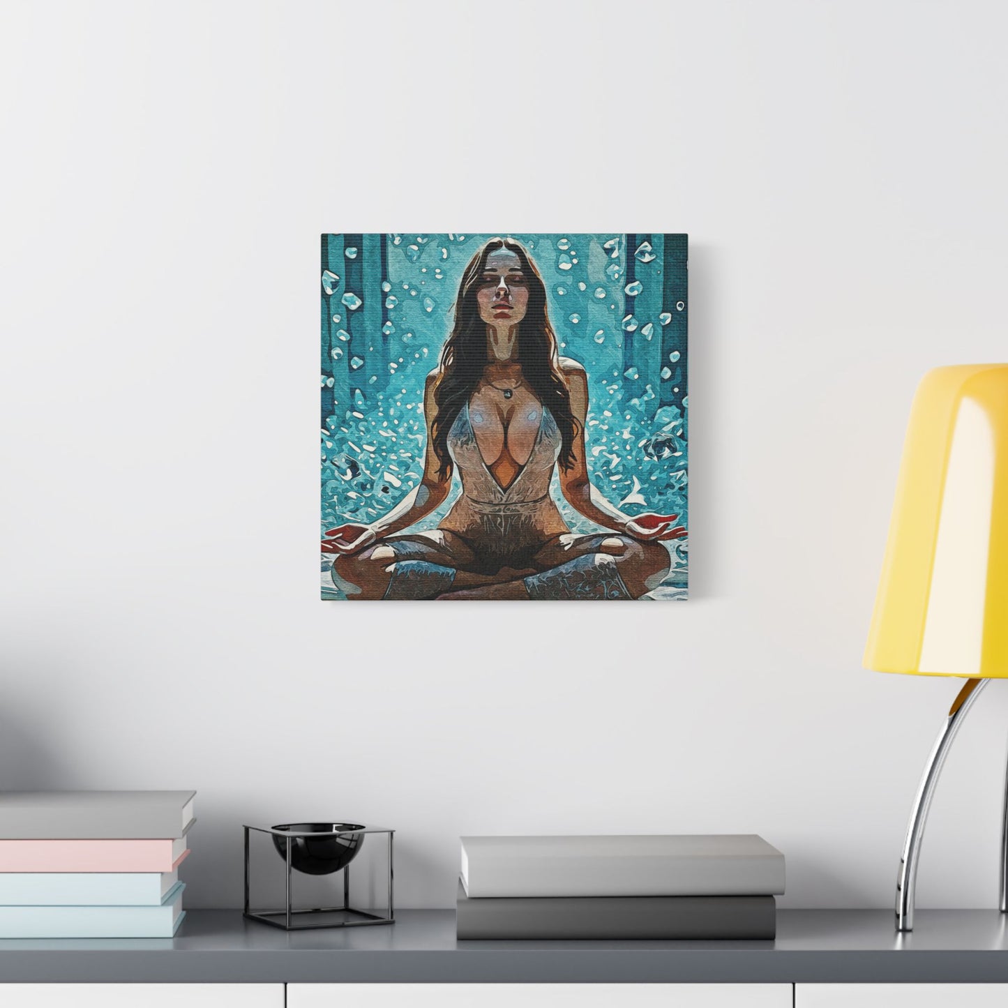 Crystal Mind – Meditative Stillness in Surreal Blue - Meditation Wall Art Canvas, Tranquil Home Decor, Mindfulness Gift, Zen Artwork, Spiritual Art for Yoga Lovers