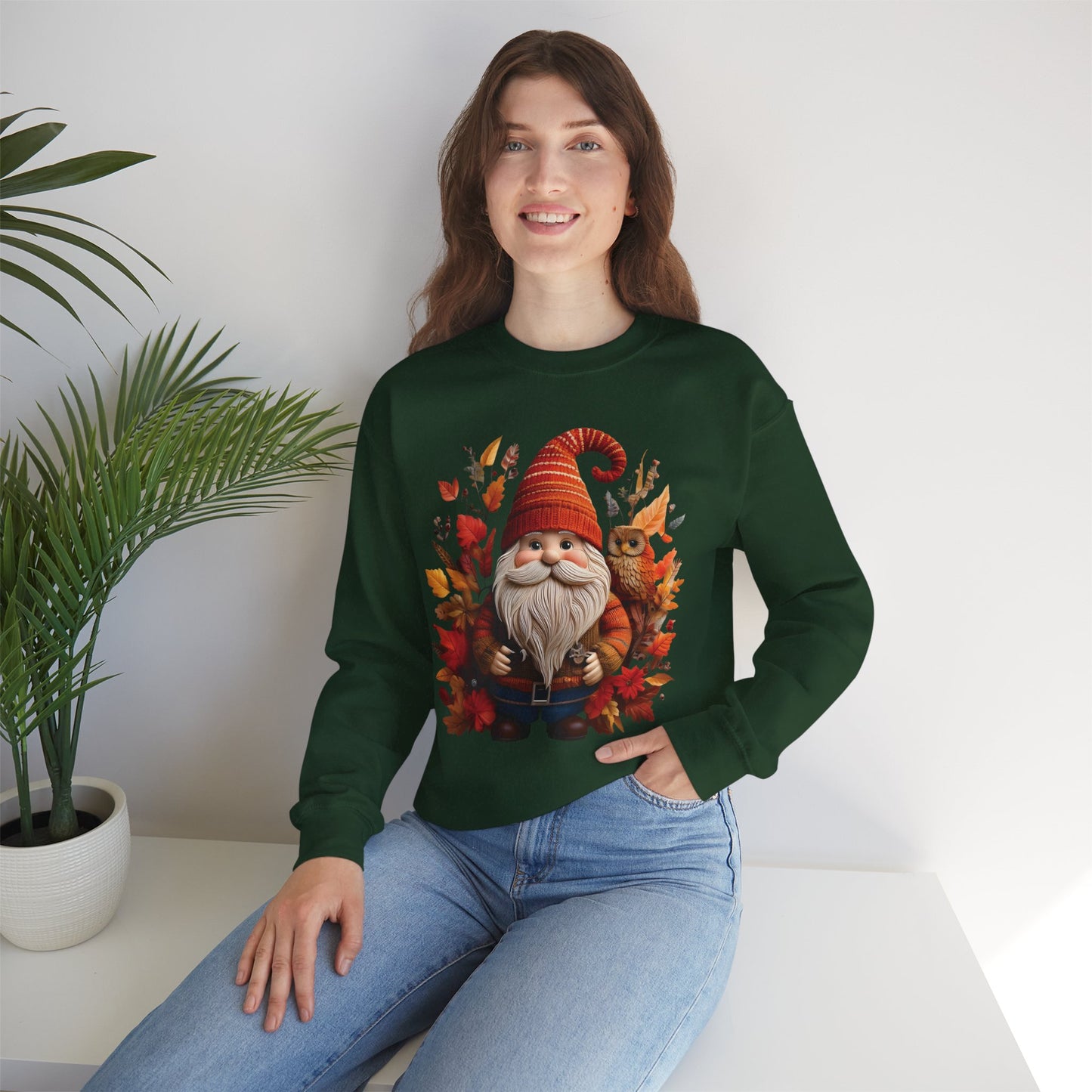 Gnome & Owl Autumn Harmony β Cozy Magic for the Season ππ§‘ - Sweatshirt | Fall Sweater, Autumn Apparel, Unisex Crewneck, Perfect Gift, Holiday Wear, Seasonal Style, Comfortable Fashion