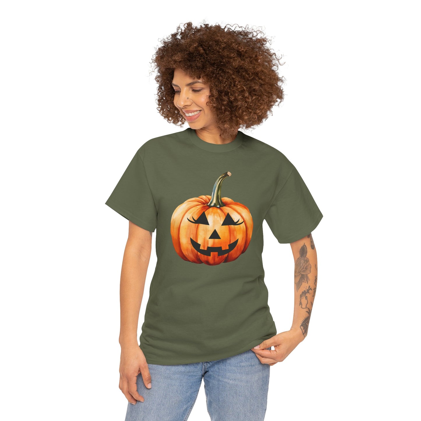 ๐ Embrace Autumn Magic - Pumpkin Bliss Collection for Cozy Season Vibes โจ - Harvest Vibes Pumpkin Cotton Tee | Fall Shirt, Halloween Apparel, Autumn Fashion, Unisex Graphic Tee, Gift for Pumpkin Lovers