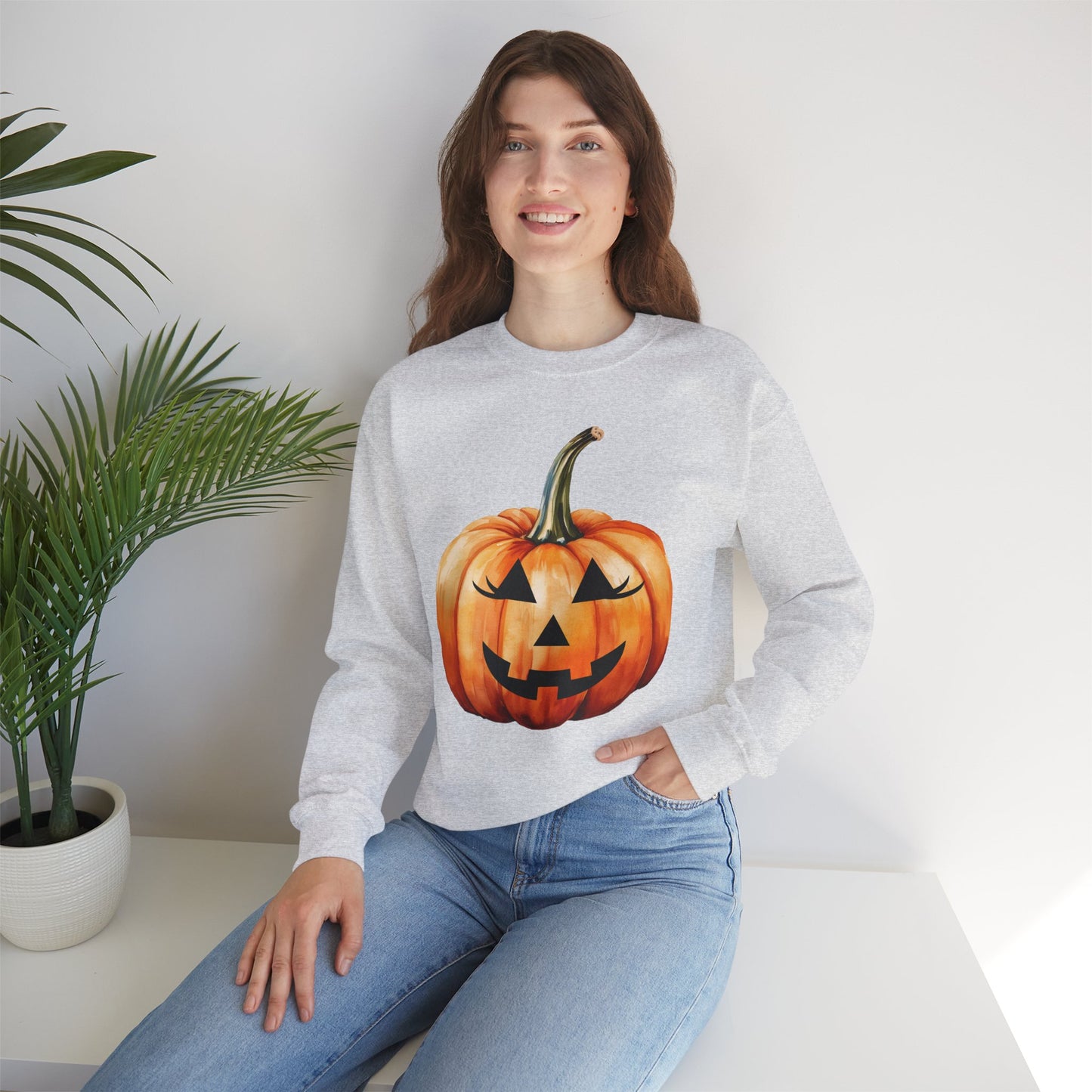 ๐ Embrace Autumn Magic - Pumpkin Bliss Collection for Cozy Season Vibes โจ - Halloween Pumpkin Crewneck Sweatshirt | Cozy Fall Fashion, Unisex Sweater, Casual Wear, Gift for Halloween Lovers, Autumn Style