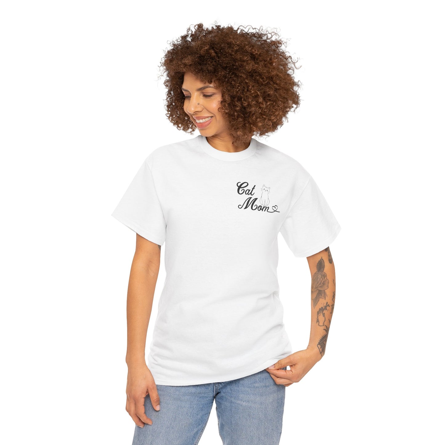 'Cat Mom' Unisex Heavy Cotton Tee - Perfect Gift for Cat Lovers