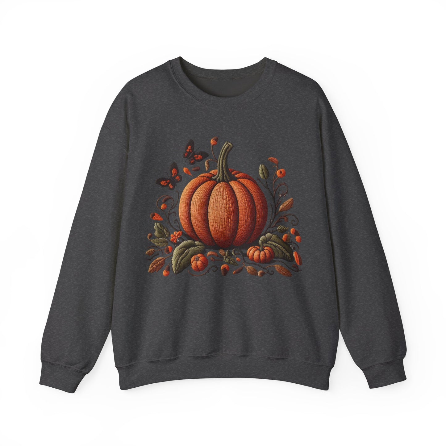 Pumpkin & Botanical Bliss โ Autumnโs Cozy Charm ๐๐ - Autumn Pumpkin Sweatshirt - Cozy Fall Apparel, Unisex Crewneck, Thanksgiving Gift, Seasonal Fashion, Pumpkin Patch Style