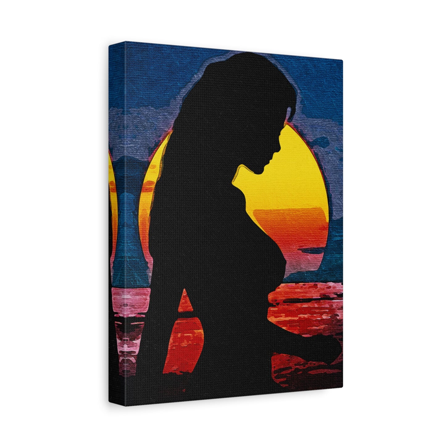 Radiant Horizons: Empowering Silhouette by Sunset – Embrace Inner Strength and Inspiring Beauty - Sunset Silhouette Canvas Wall Art, Inspirational Home Décor, Modern Art Print, Gift for Her, Boho Vibes, Perfect for Beach Lovers