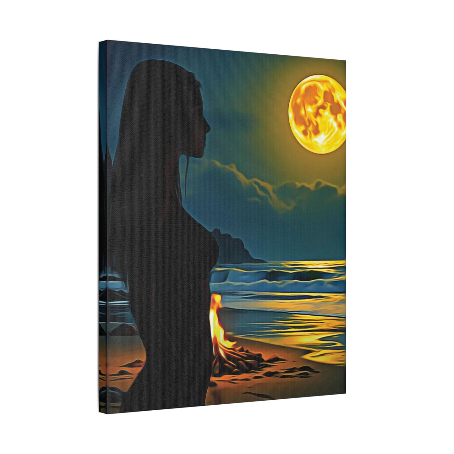 Moonfire Calm โ Where Ocean Light Meets Inner Glow ๐๐ฅ - Moonlit Beach Canvas Art, Nautical Decor for Home, Coastal Aesthetic, Perfect for Living Room, Gift for Ocean Lovers