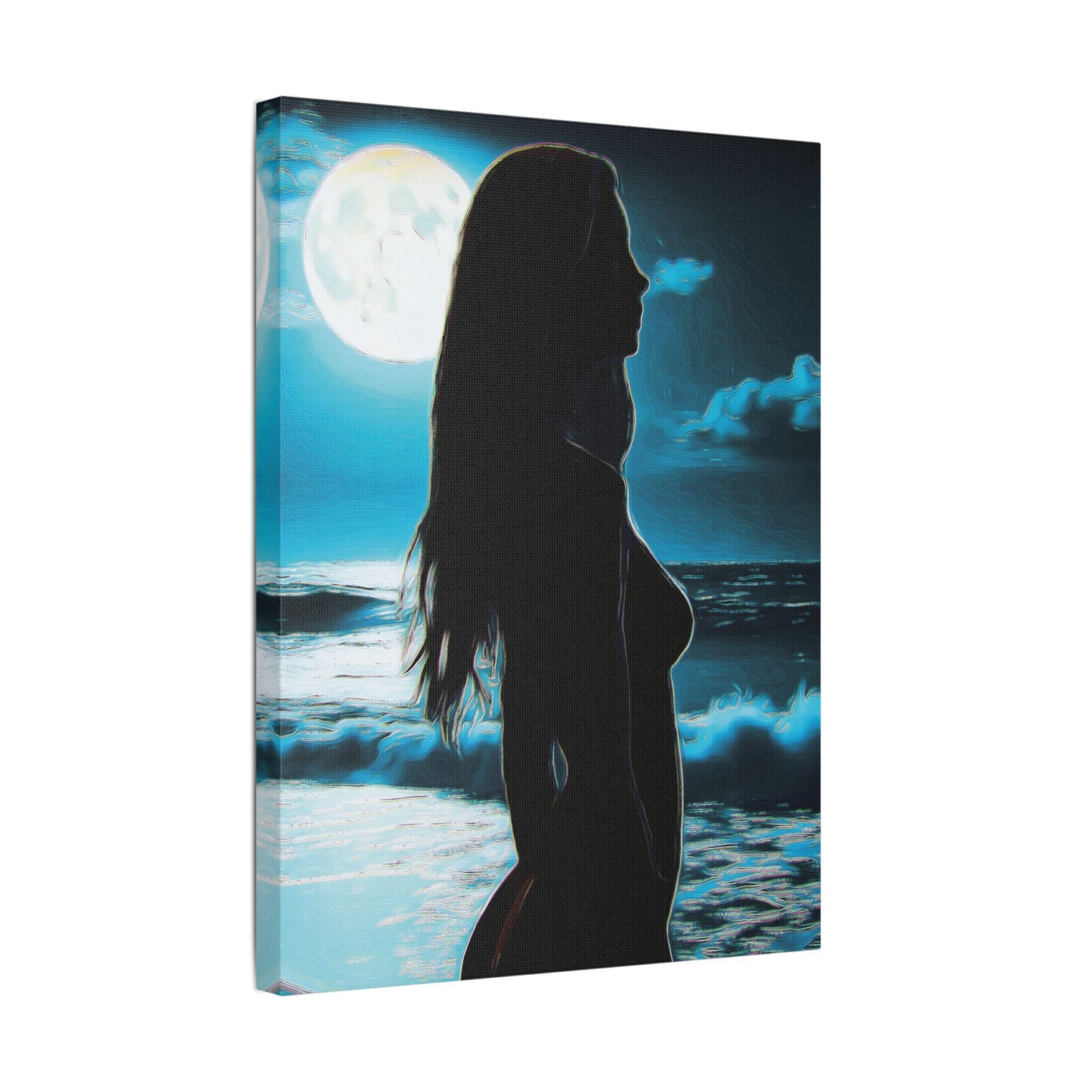 Moonlit Reflections – Serenity, Strength & Ocean Calm in One Magical Moment 🌊🌕 - Stretched Canvas Art Print, Moonlit Ocean Wall Decor, Aesthetic Home Decoration, Unique Artwork for Living Room, Modern Art Gift