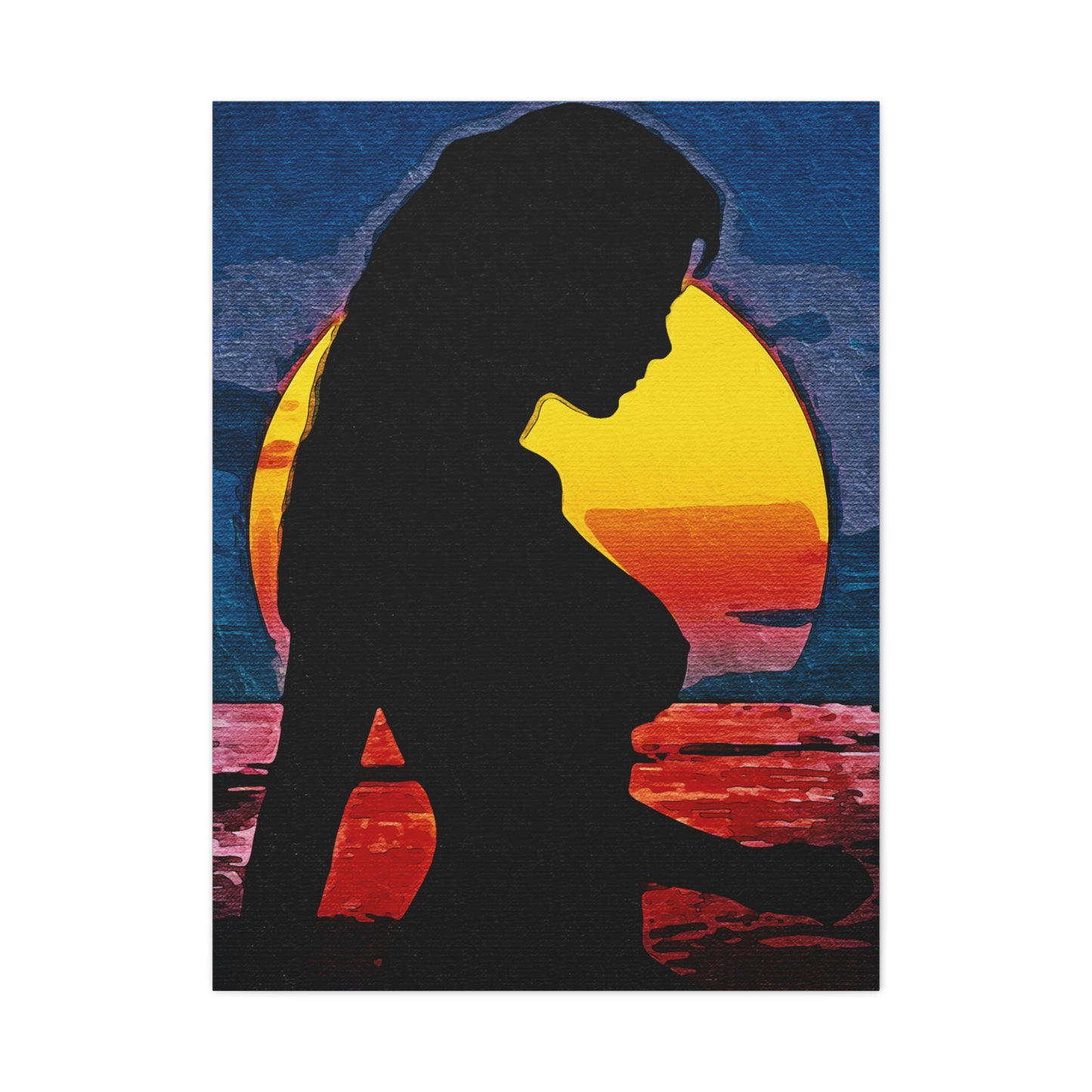 Radiant Horizons: Empowering Silhouette by Sunset – Embrace Inner Strength and Inspiring Beauty - Sunset Silhouette Canvas Wall Art, Inspirational Home Décor, Modern Art Print, Gift for Her, Boho Vibes, Perfect for Beach Lovers