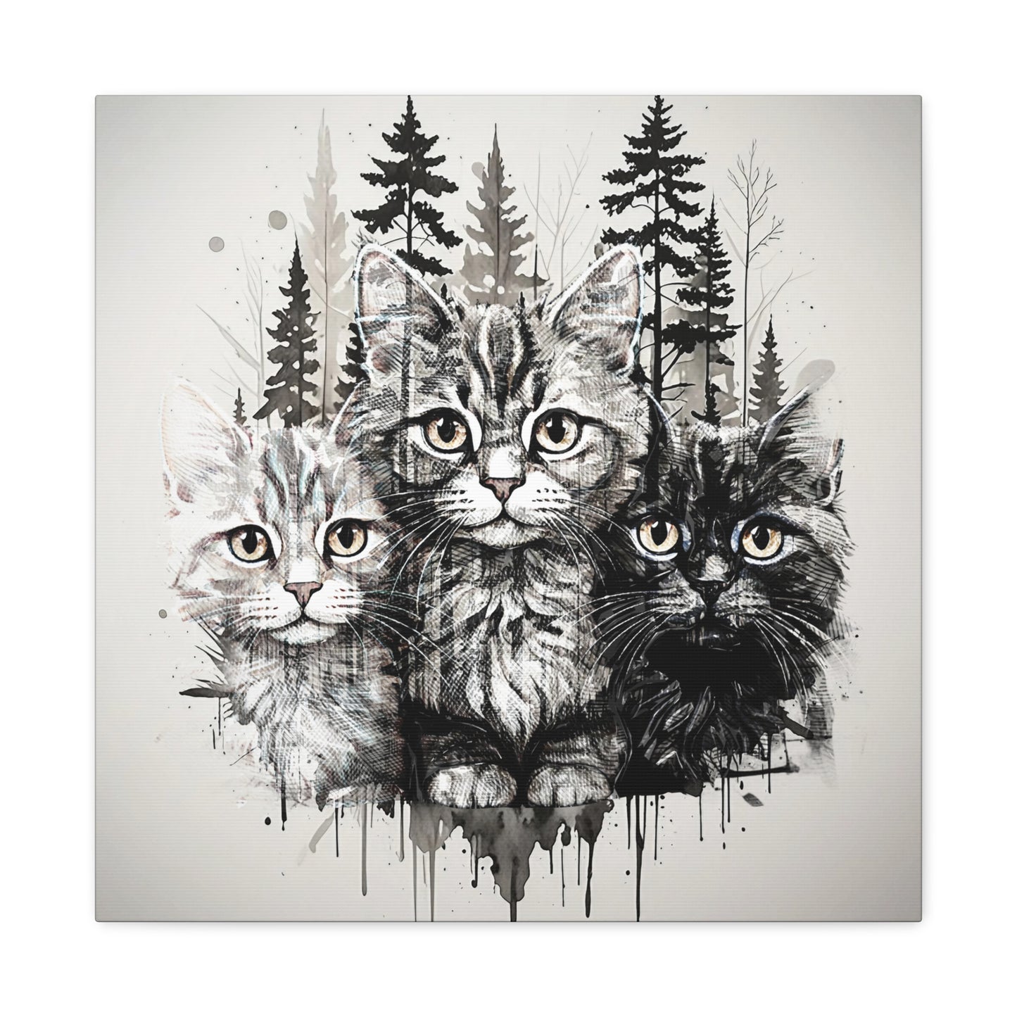 Cat Portrait Canvas Art - Whimsical Feline Wall Decor for Cat Lovers
