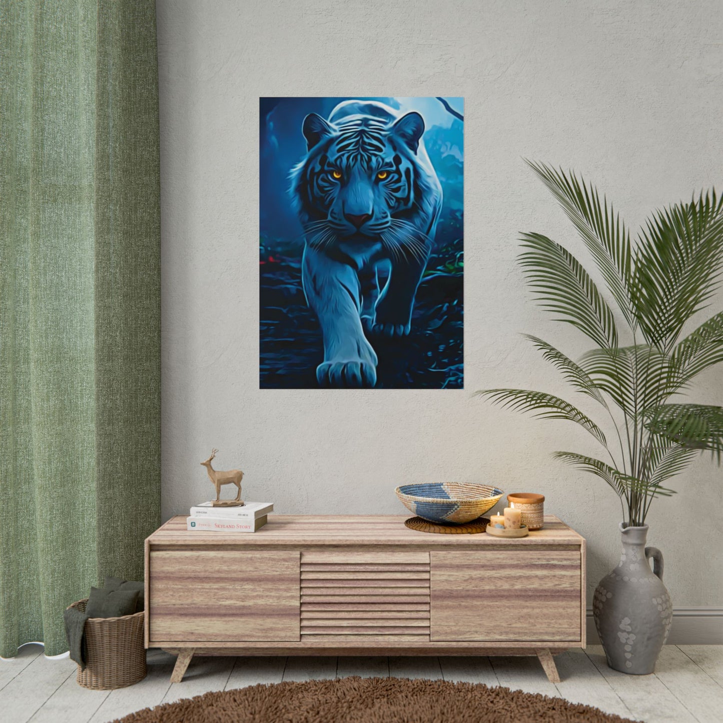 π
Blue Ember: Strength in Stillness, Power in Motion - Majestic Tiger Rolled Poster, Wildlife Decor, Animal Lover Gift, Home Wall Art, Tiger Poster Print