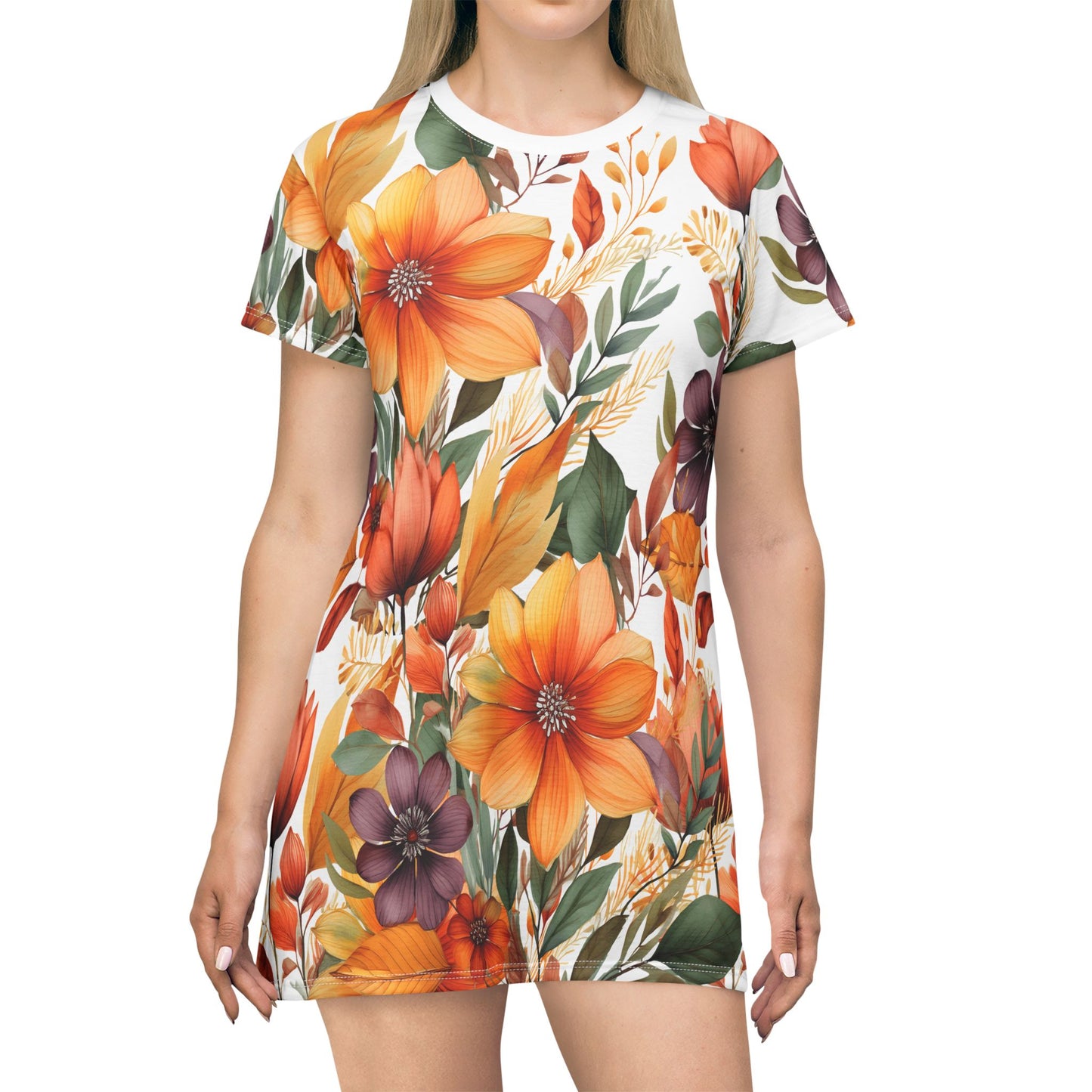 Floral Design T-Shirt Dress