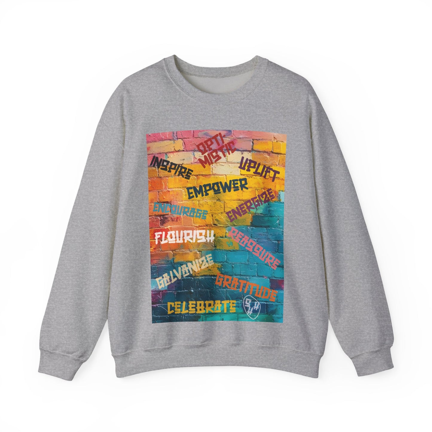 Fuel your fire—Inspire. Empower. Celebrate. 🎨💪 #MotivationalArt #InspireDaily #Empowerment #PositiveVibes #GoalGetter #WallOfWords Unisex Crewneck Sweatshirt - Empower, Flourish, Celebrate, Gratitude, Uplift, Energetic Cozy Apparel